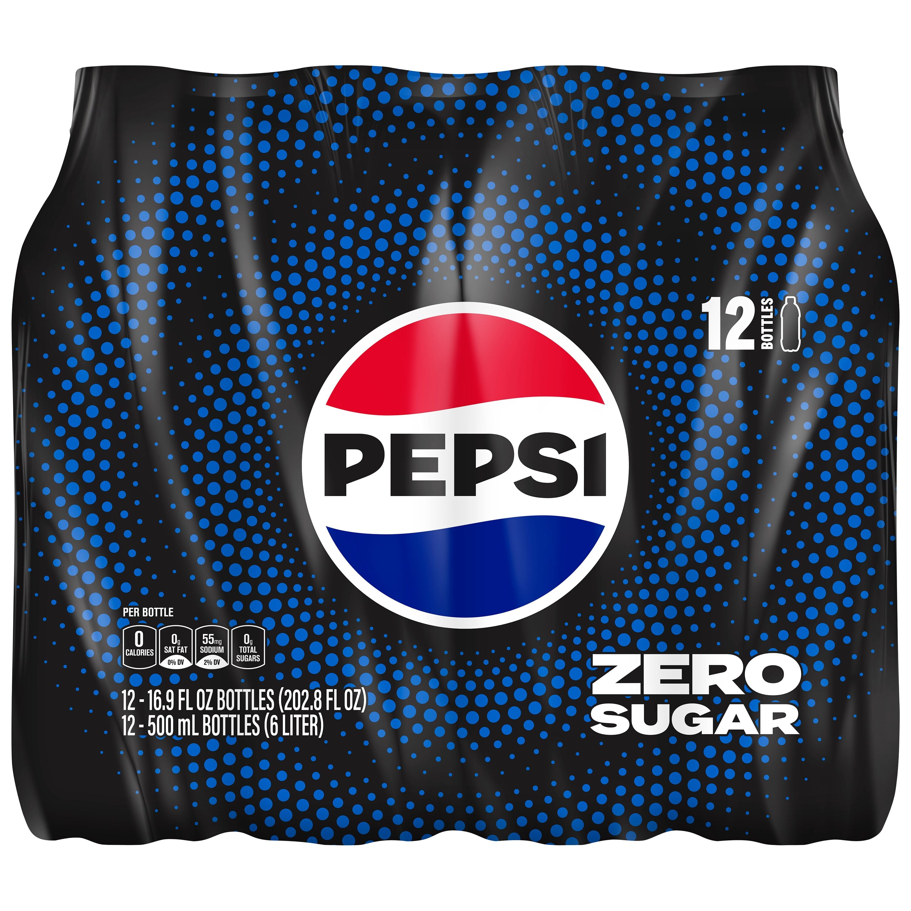 Pepsi Cola Zero Sugar Soda Pop Bottles 16.9 Fl Oz 12 Pack