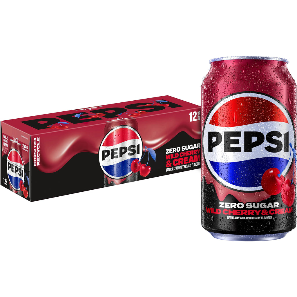 Pepsi Zero Sugar Wild Cherry & Cream Cola Soda Pop Cans 12 Fl Oz 12 Pack