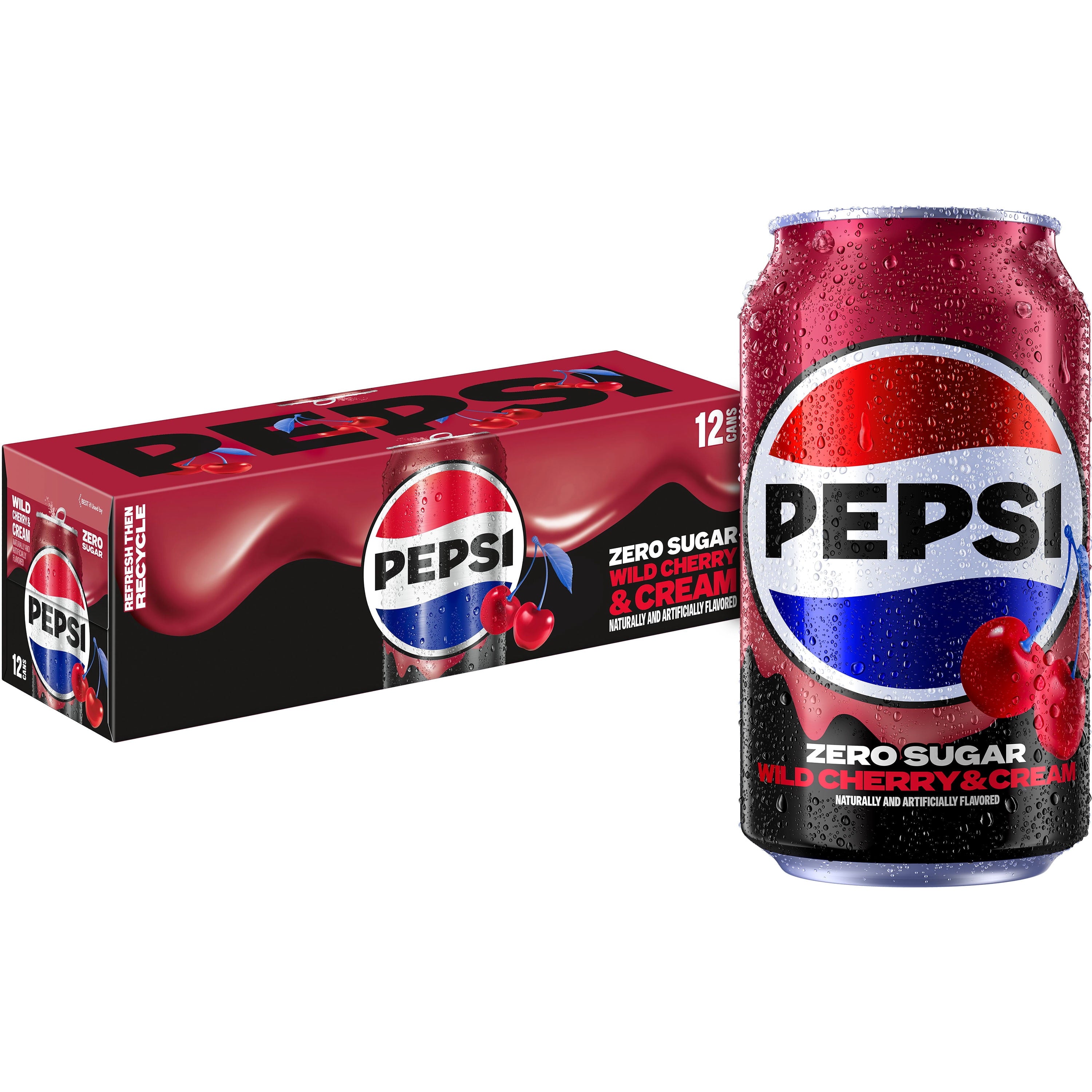 Pepsi Zero Sugar Wild Cherry & Cream Cola Soda Pop Cans 12 Fl Oz 12 Pack