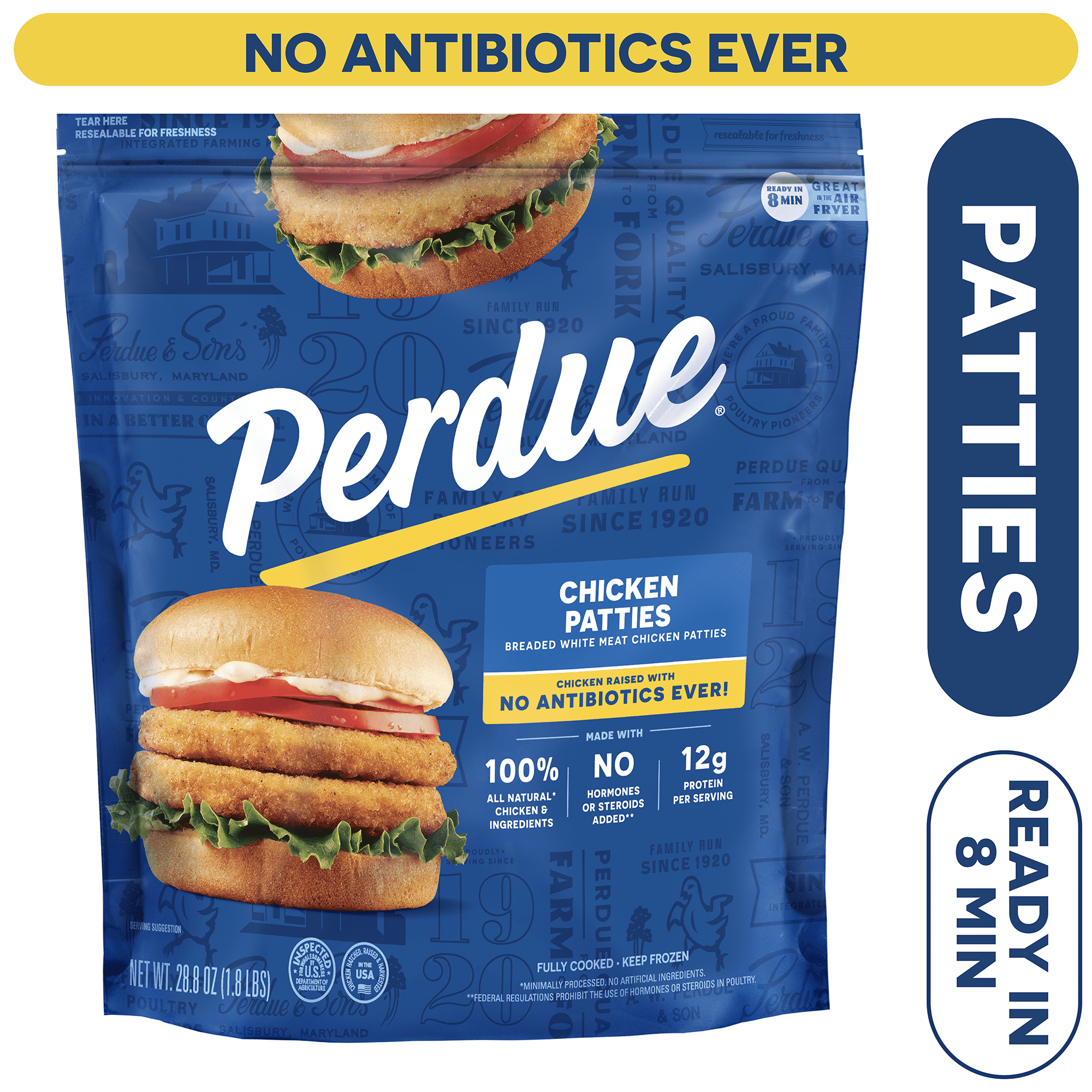 Perdue No Antibiotics Ever Frozen Breaded Chicken Breast Patties 28.8 Oz