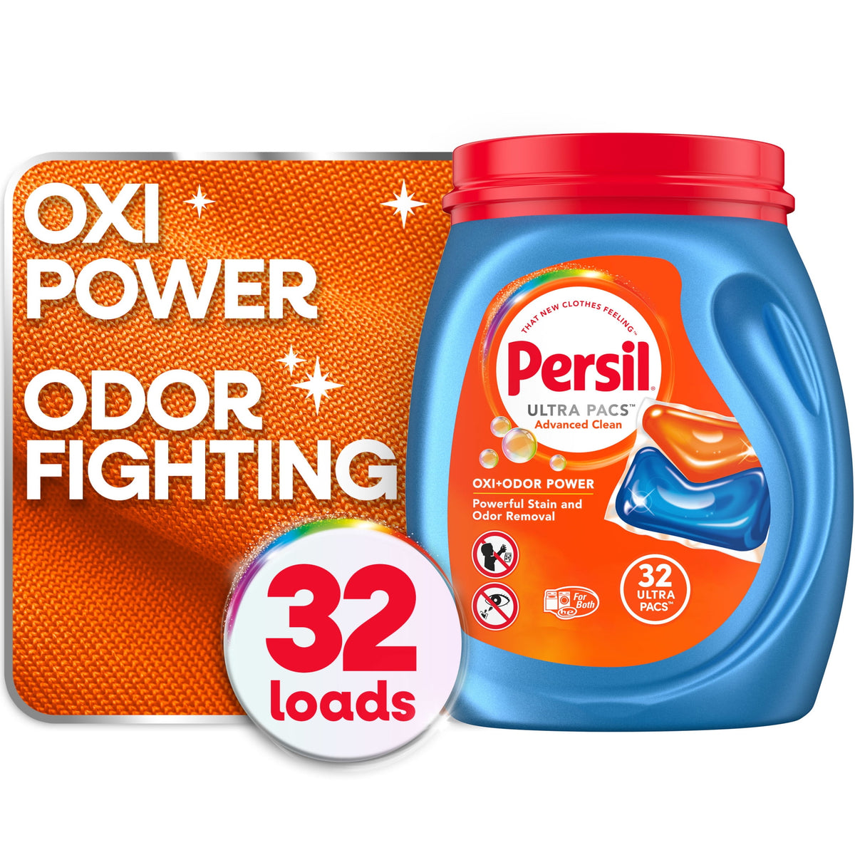 Persil Ultra Pacs Advanced Clean Laundry Detergent Oxi+Odor Power 32 Count