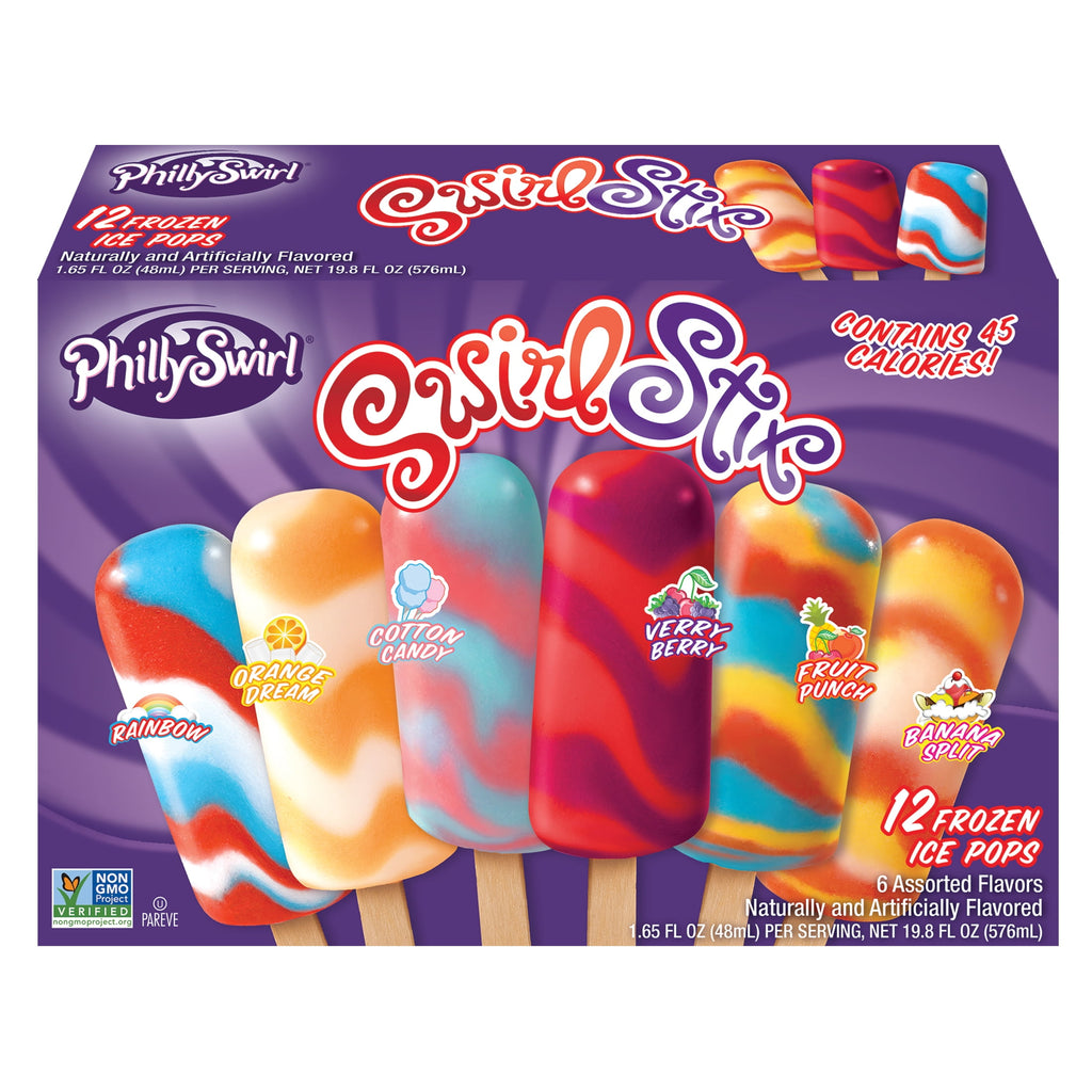 PhillySwirl SwirlStix Assorted Flavors Ice Pops 12 Count 19.8 Fl Oz