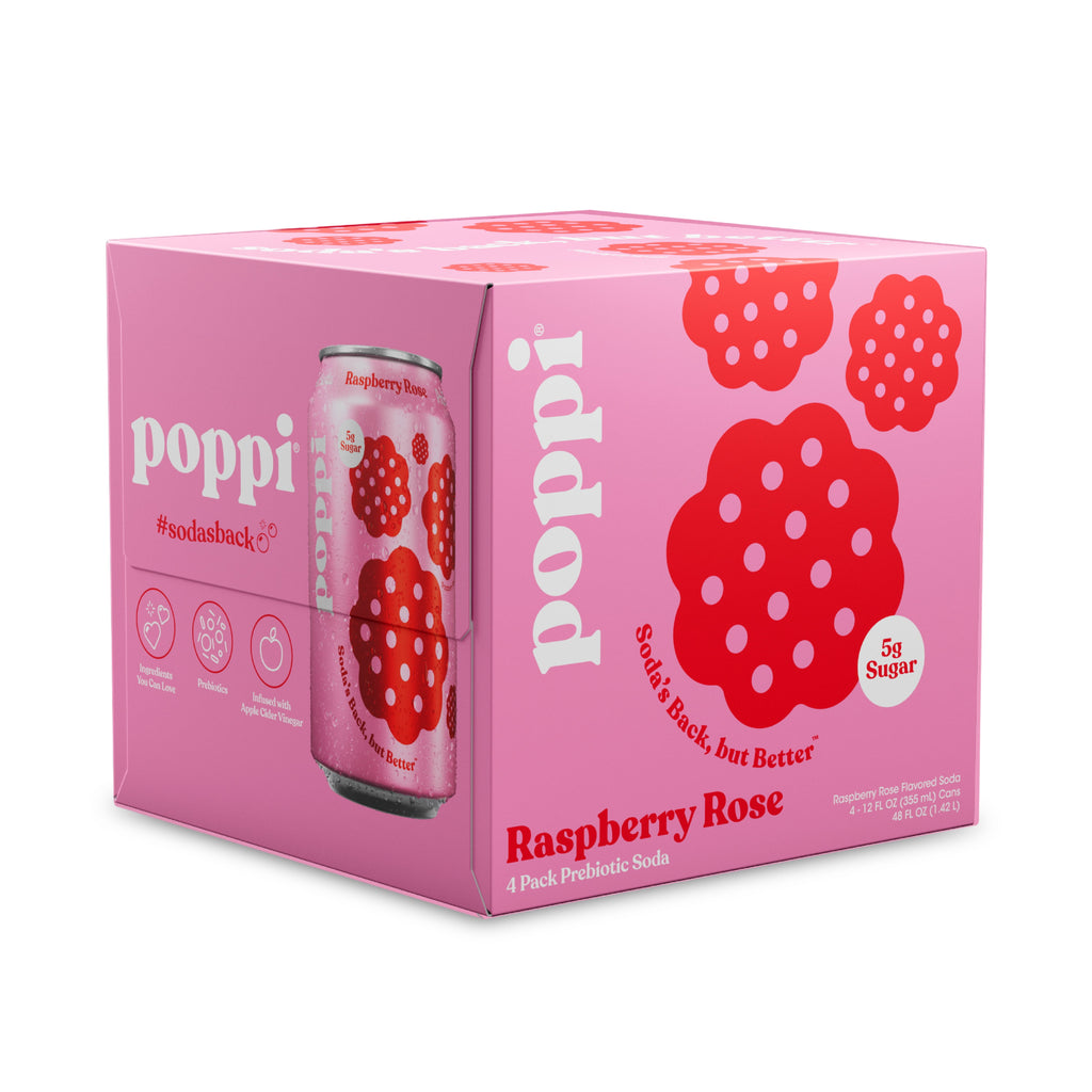 Poppi Raspberry Rose Prebiotic Soda Cans 12 Fl Oz 4 Pack