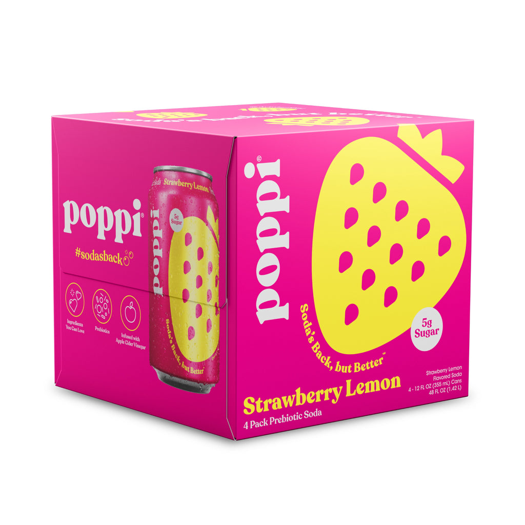 poppi Strawberry Lemon Prebiotic Soda Cans 12 Fl Oz 4 Pack