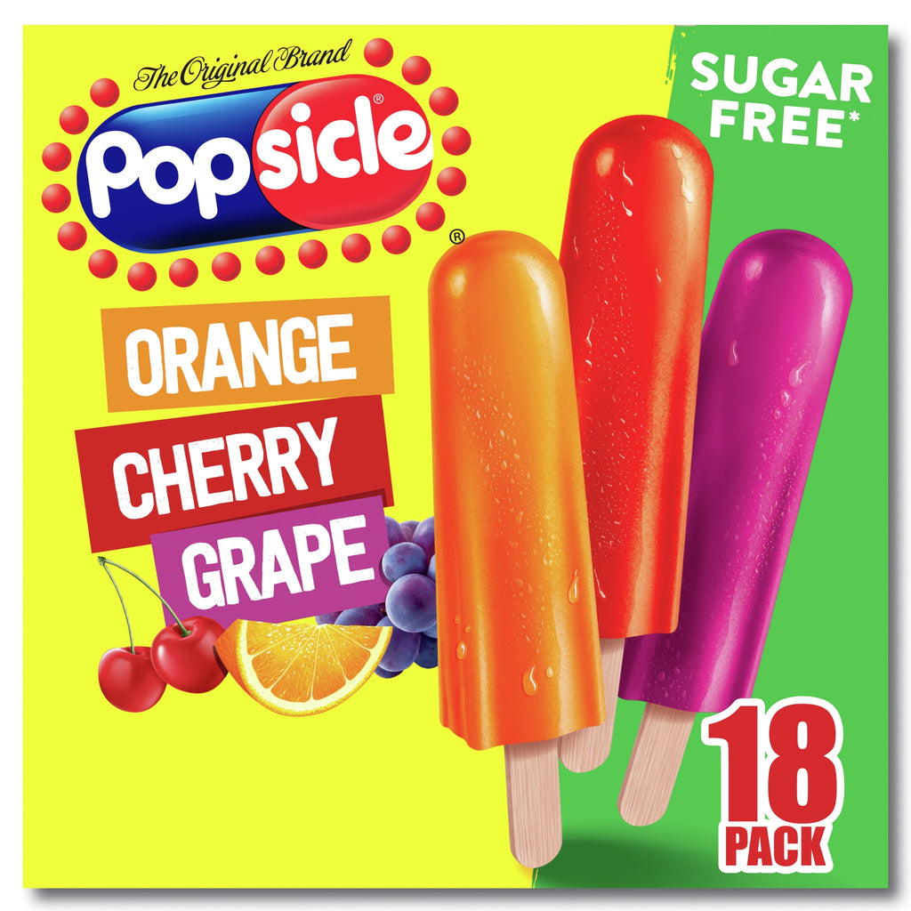Popsicle Orange Cherry Grape Sugar Free Ice Pops 18 Count 29.7 Fl Oz
