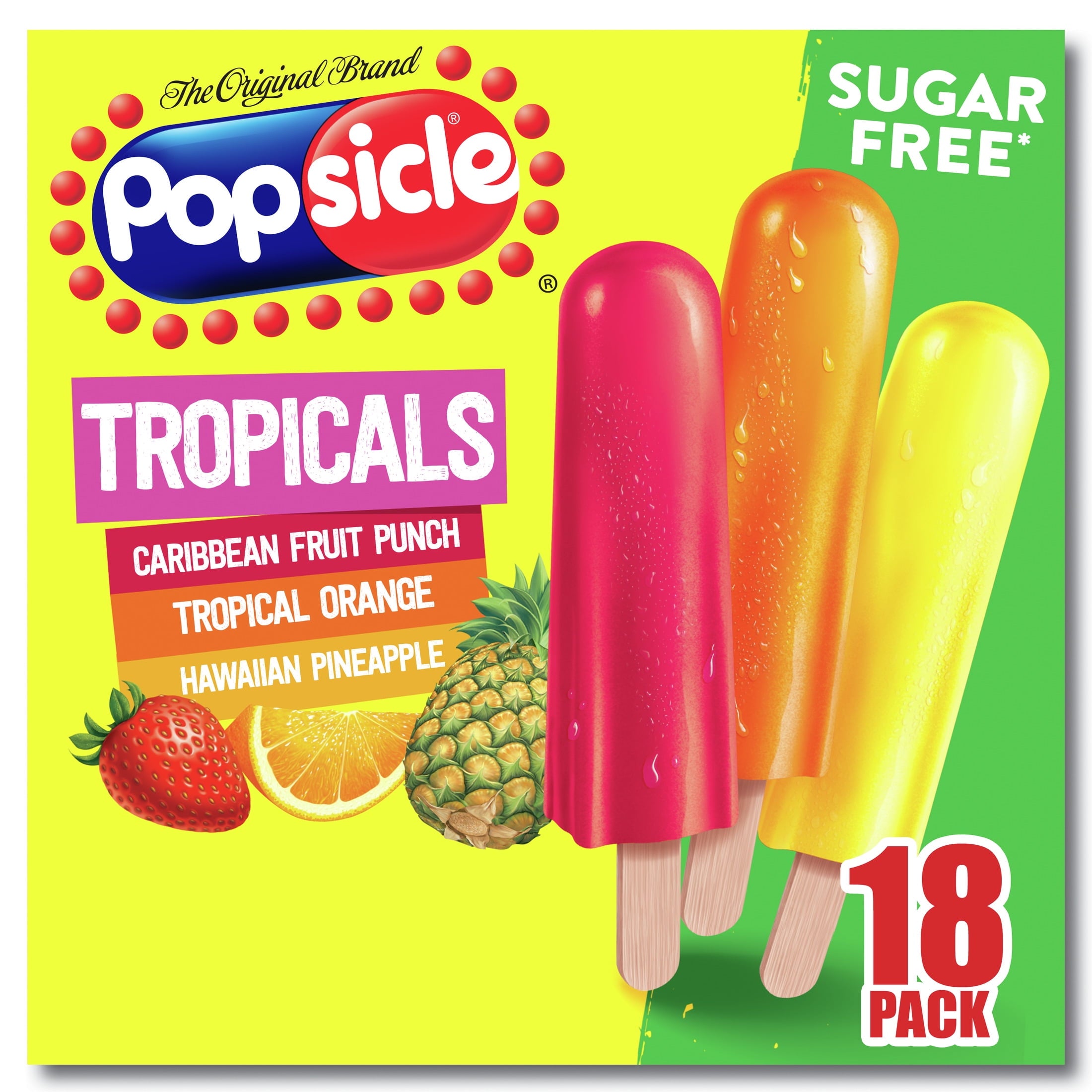 Popsicle Tropicals Ice Pops Orange Grape Pineapple 18 Count 29.7 Fl Oz
