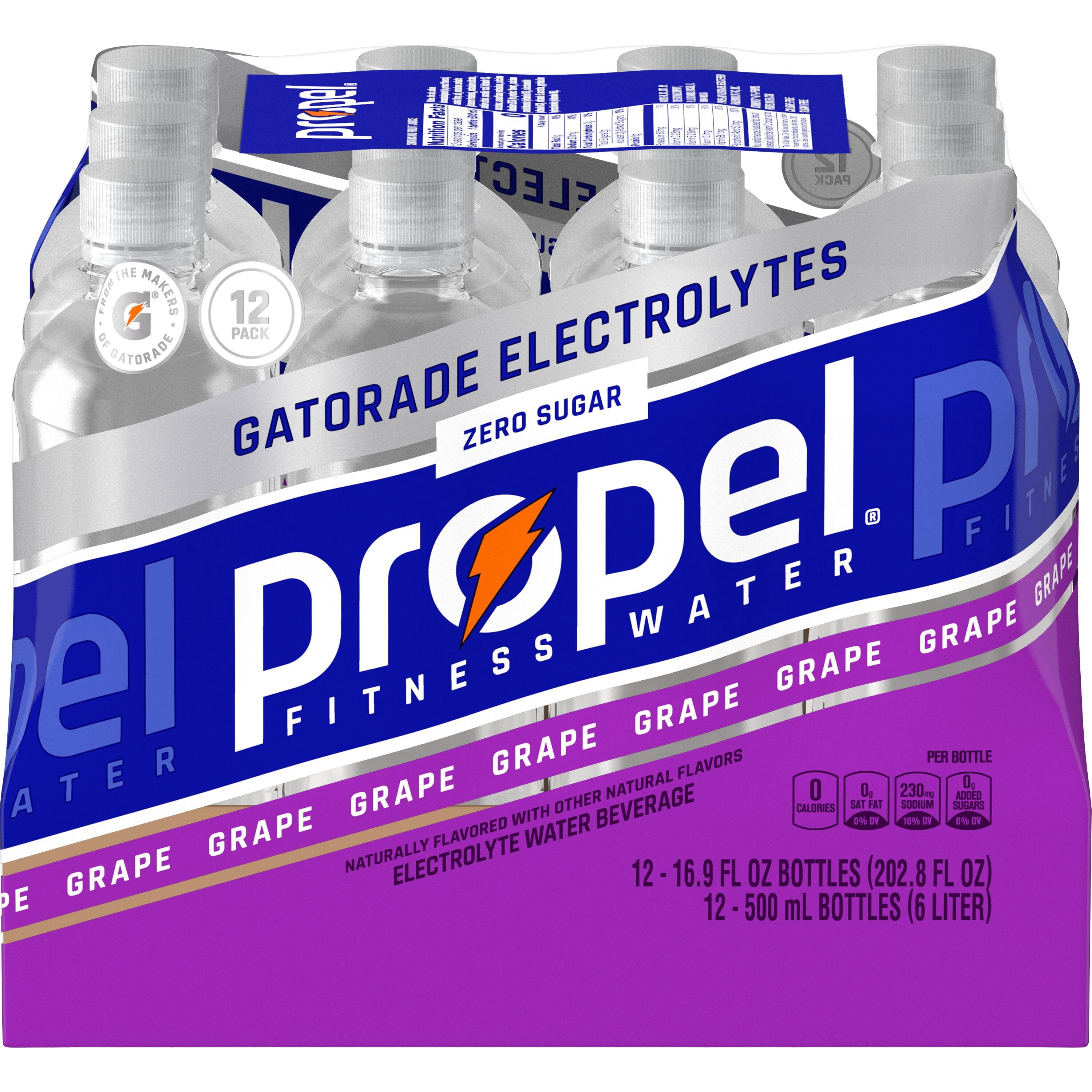 Propel Electrolyte Enhanced Water Grape Zero Calorie Sports Drink 16.9 fl oz Bottles (12 Pack)