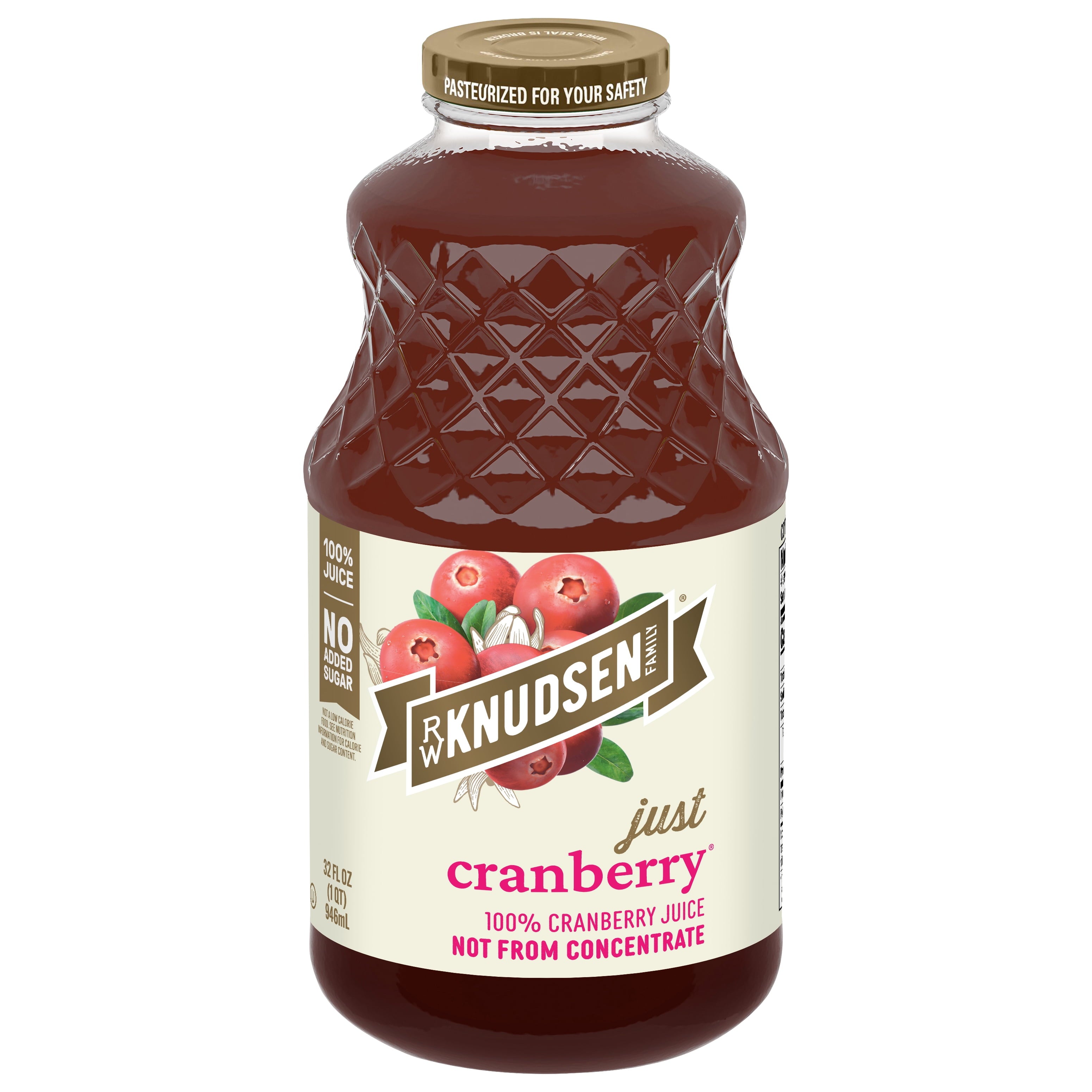 R.W. Knudsen Family Just Cranberry Juice 32 fl oz Glass Bottle