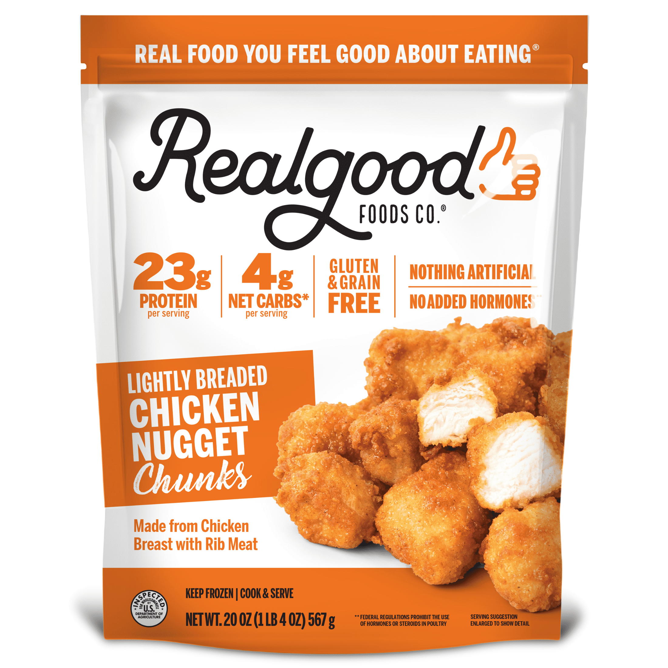 Realgood Foods Co. Lightly Breaded Chicken Breast Nuggets Frozen 20 Oz