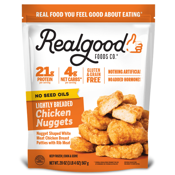Realgood Foods Co. No Seed Oil Lightly Breaded Chicken Nuggets Frozen 20 Oz