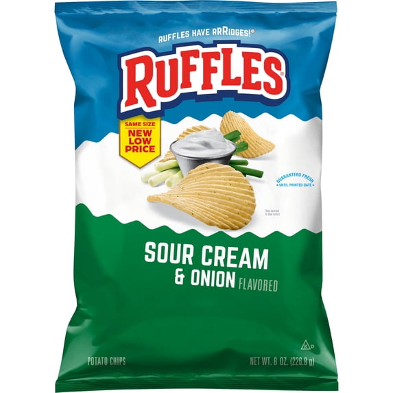 Sour Cream & Onion Flavored Potato Chips 8 Oz 1 Count Ruffles