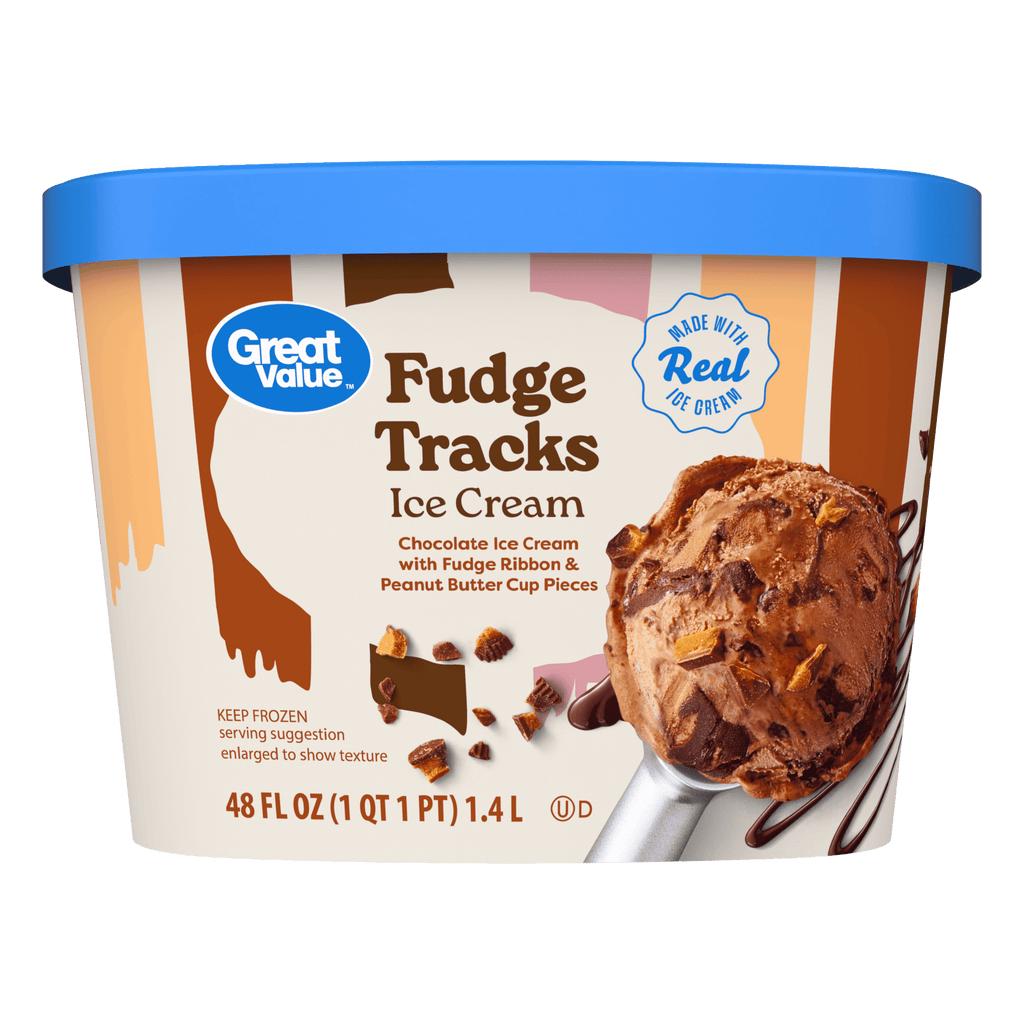 Great Value Fudge Tracks Ice Cream 48 Fl Oz Tub