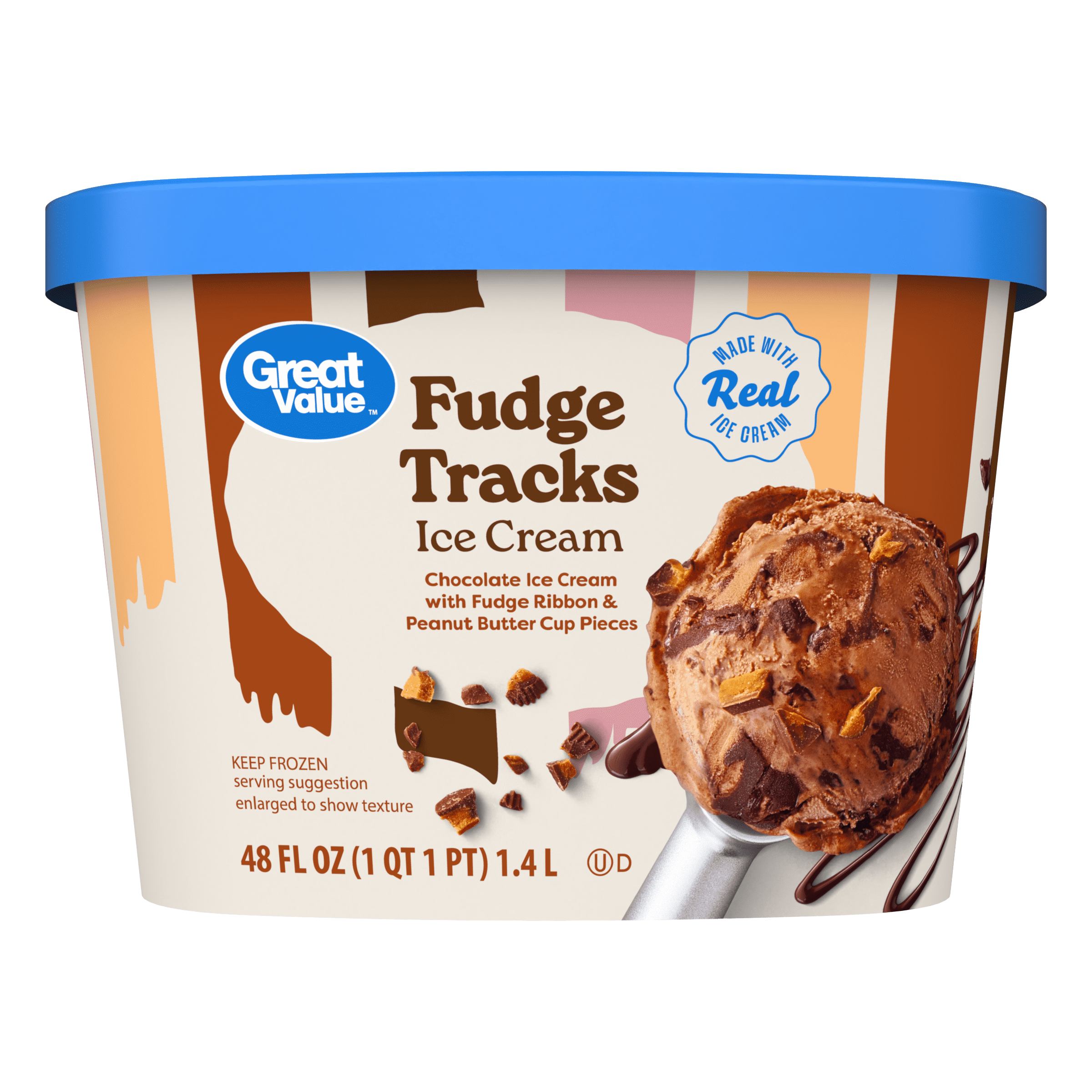 Great Value Fudge Tracks Ice Cream 48 Fl Oz Tub