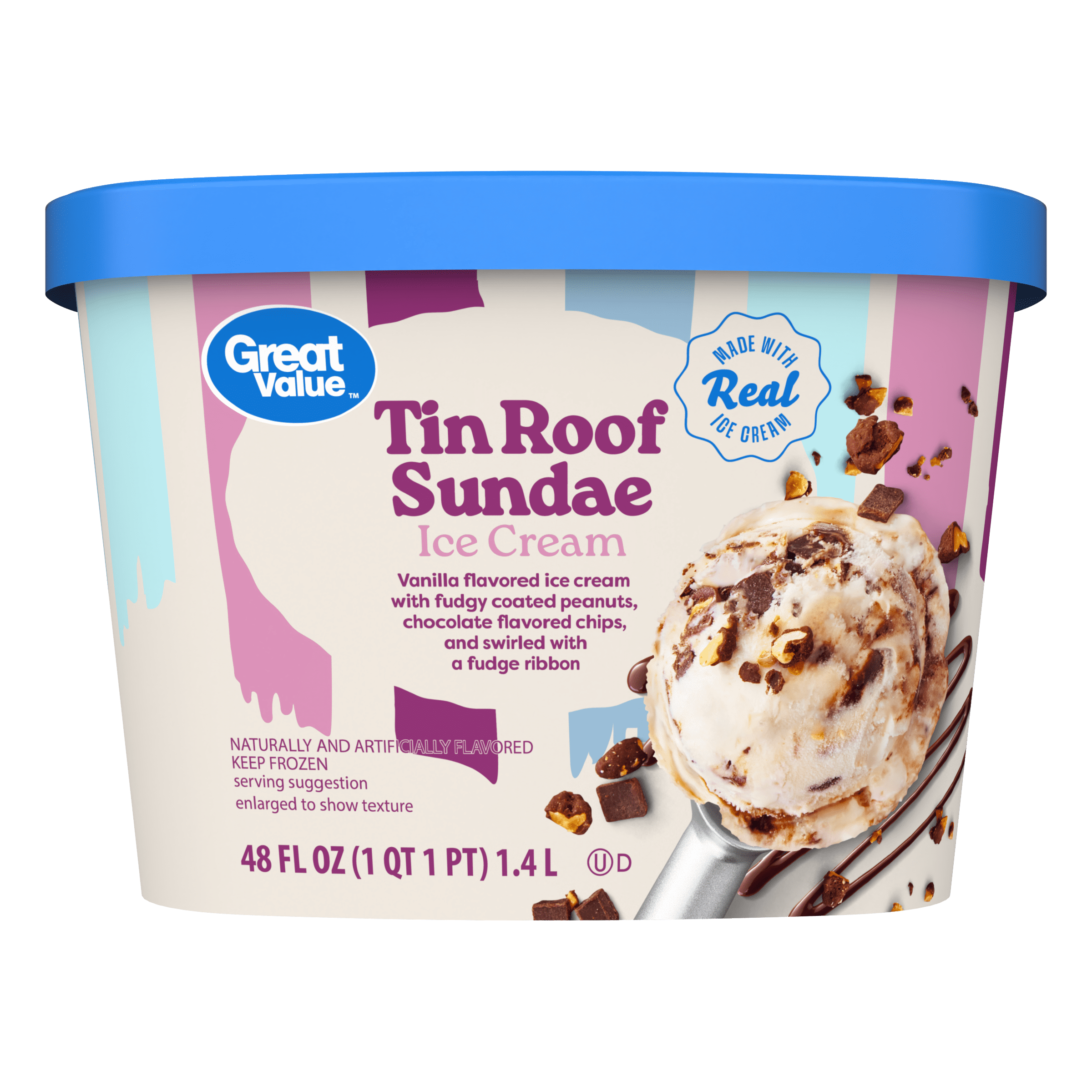 Great Value Tin Roof Sundae Ice Cream 48 Fl Oz Tub