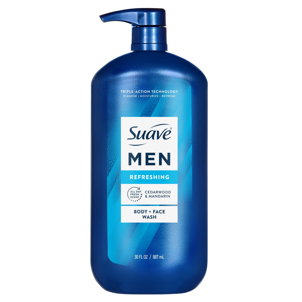 Suave Men Refreshing 2-in-1 Body & Face Wash Moisturizing Skin Cleanser 30 fl oz