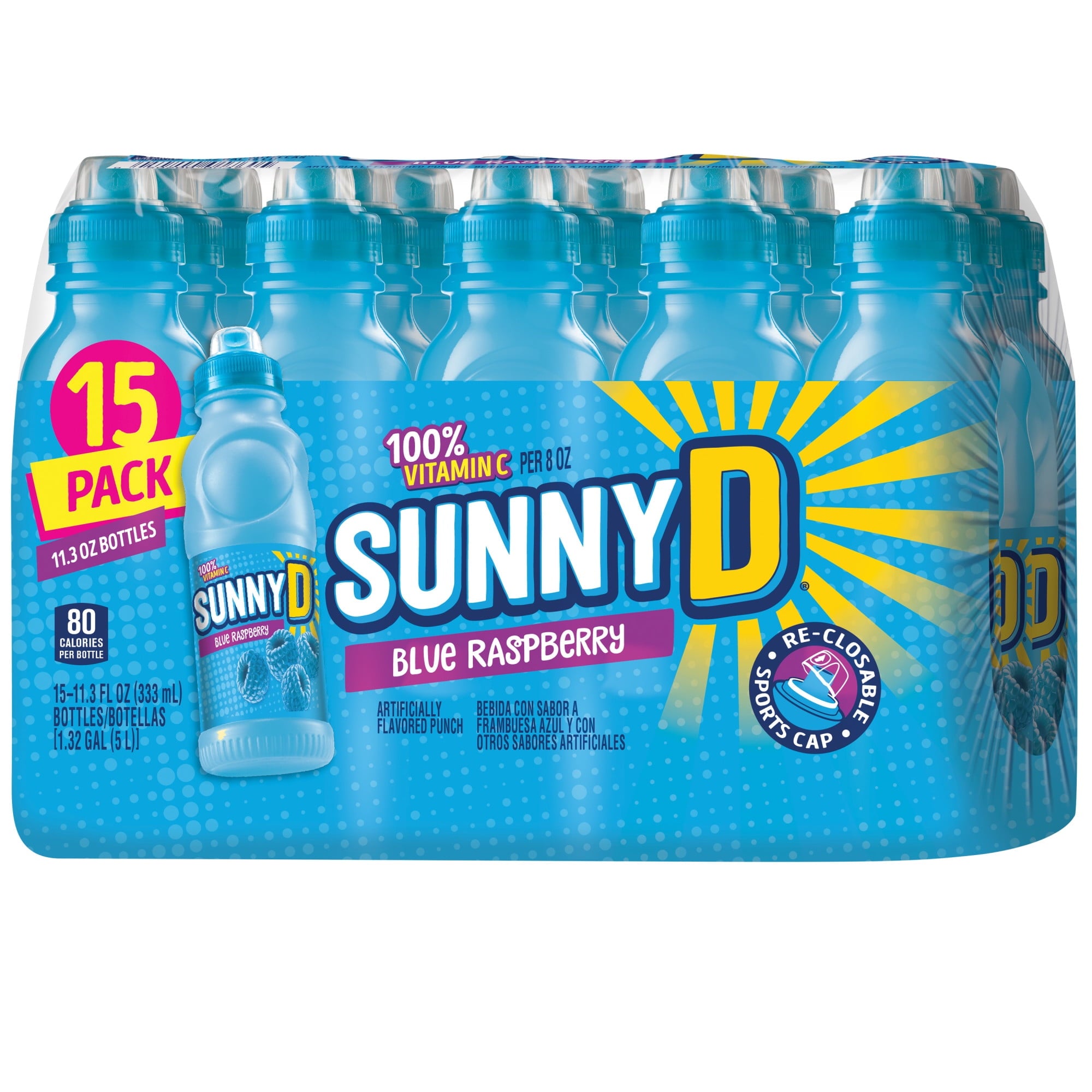 SunnyD Blue Raspberry Shelf Stable Juice Drink 15 Count 11.3 fl oz Bottles
