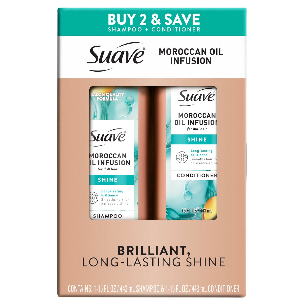 Suave Moroccan Oil Infusion Shampoo & Conditioner Value Pack 15 fl oz ea