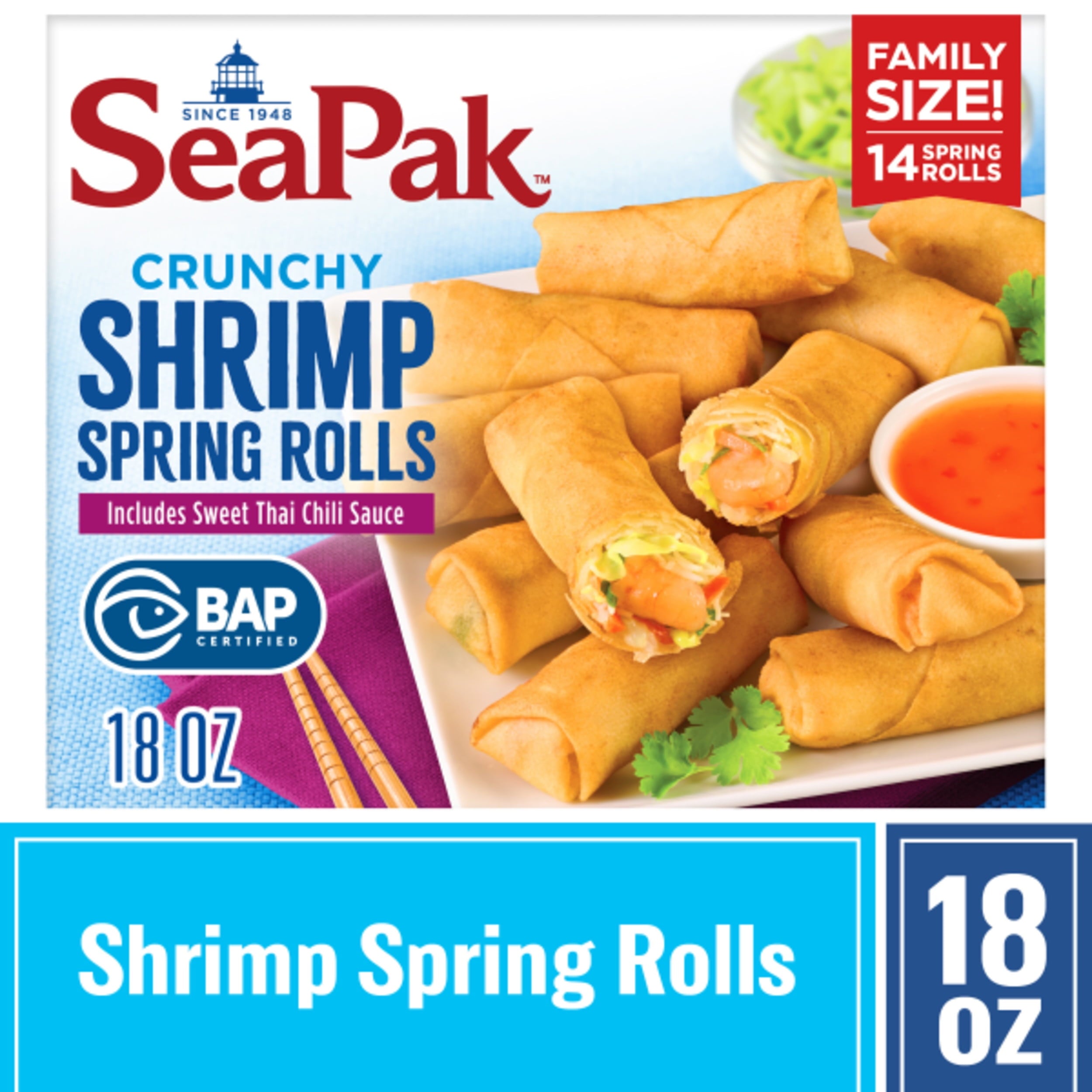 SeaPak Shrimp Spring Rolls Sweet Thai Chili Sauce Frozen 18 Oz 14 Count