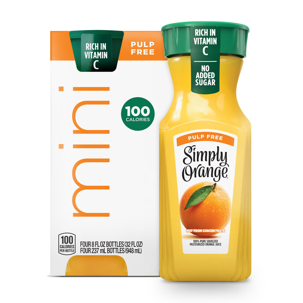 Simply Orange Pulp-Free Orange Juice 8 fl oz Bottles 4 Pack