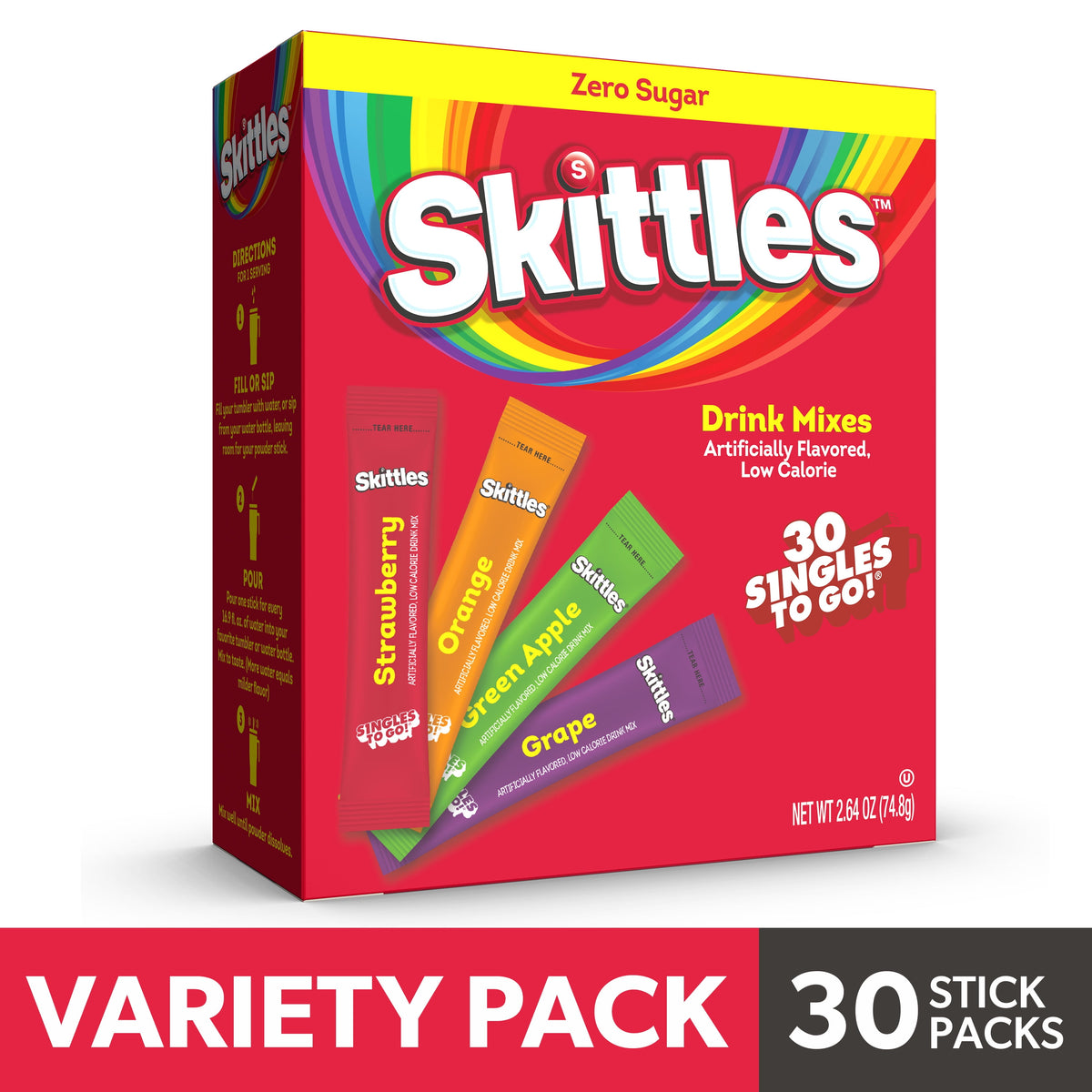 Skittles Zero Sugar Variety Pack Singles-to-Go Powdered Drink Mix 30 Count