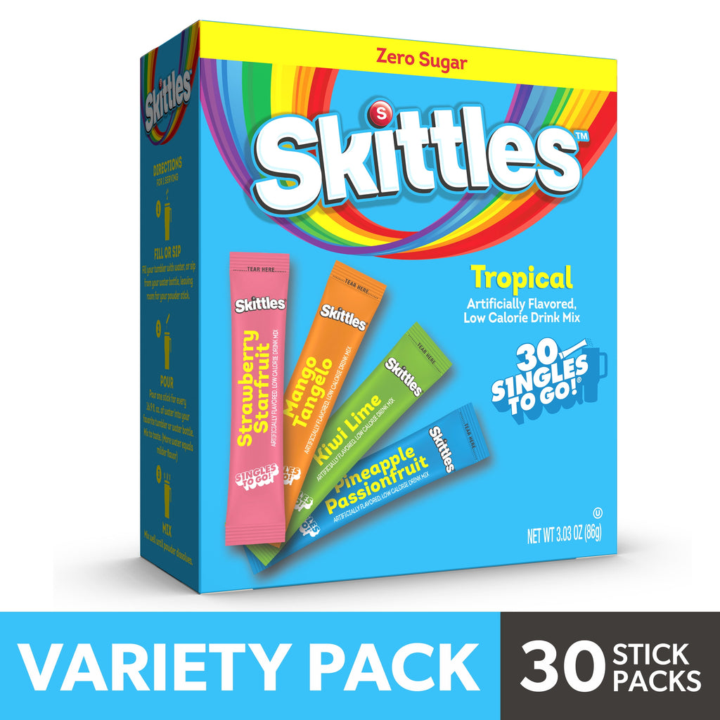 Skittles Zero Sugar Tropical Variety Pack Singles-to-Go Powdered Drink Mix 30 Count