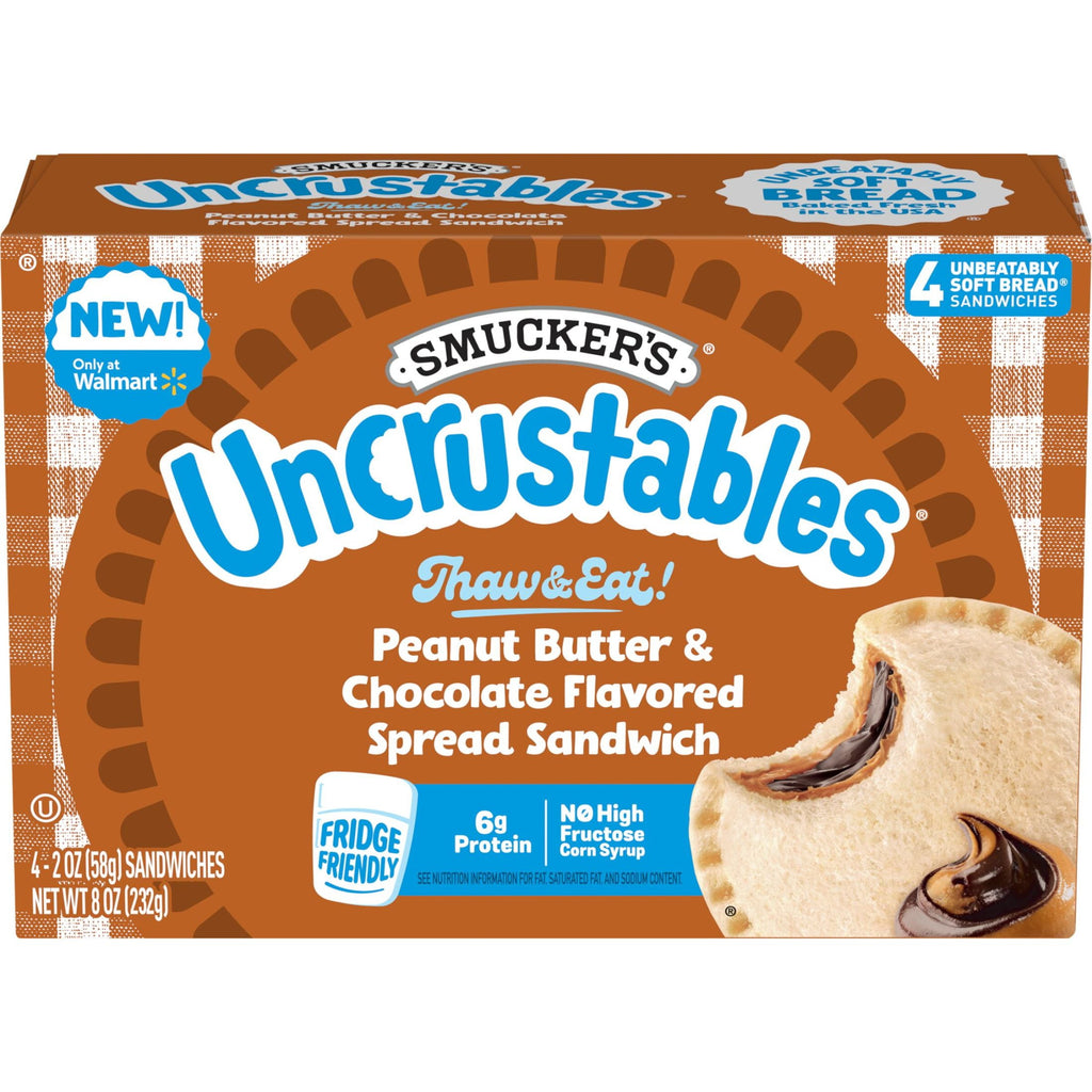 Smucker's Uncrustables Peanut Butter & Chocolate Flavored Spread Sandwiches Frozen 4 Count 8 Oz