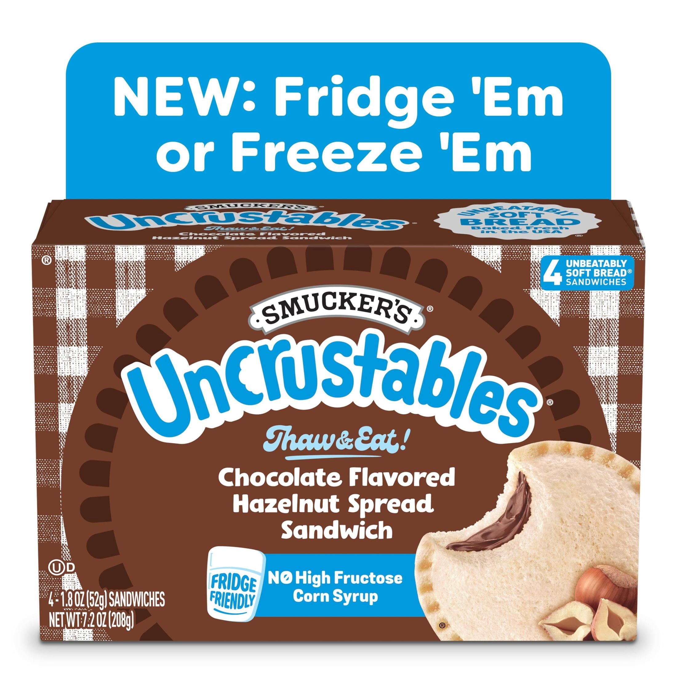Smucker's Uncrustables Chocolate Flavored Hazelnut Spread Sandwiches Frozen 4 Count 7.2 Oz