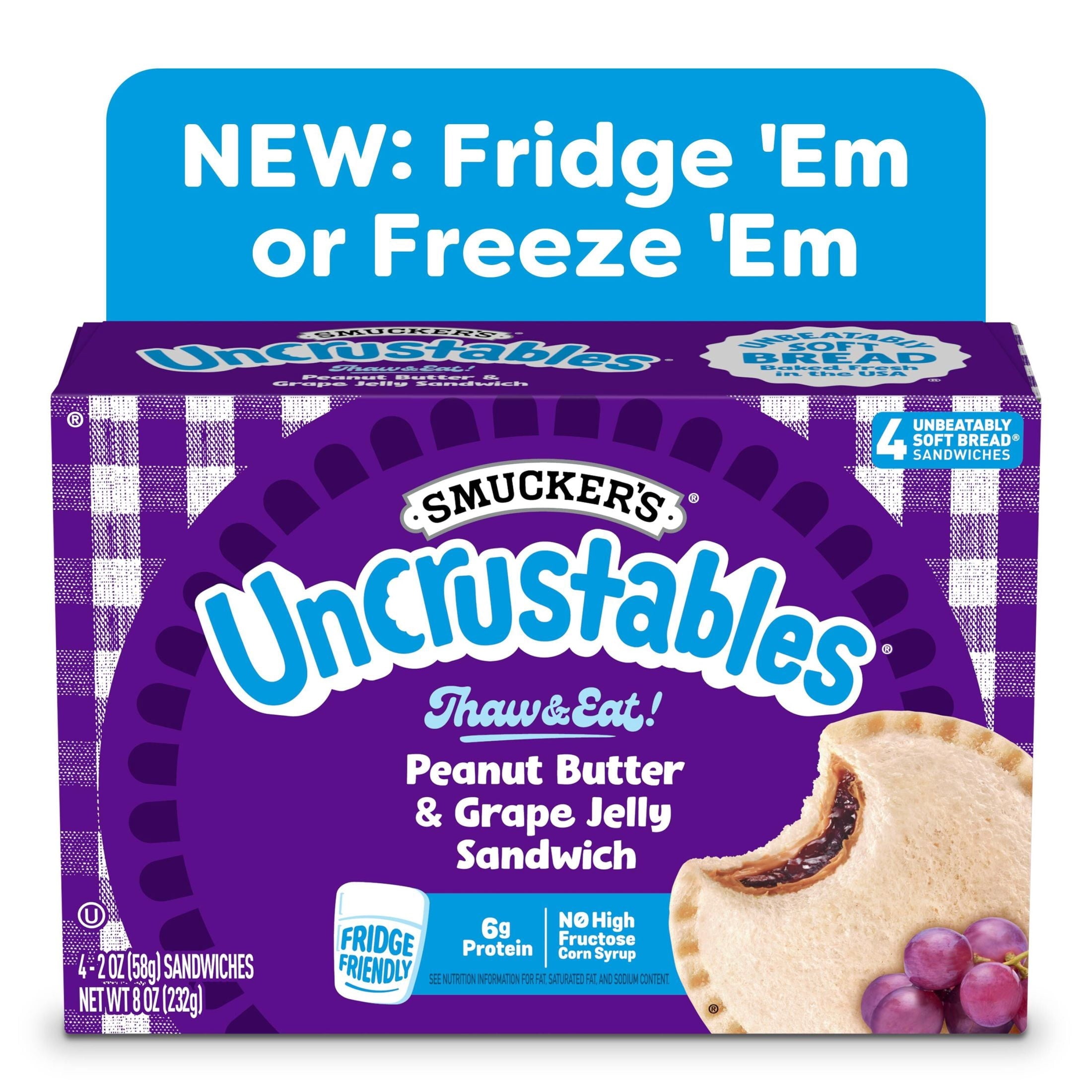 Smucker's Uncrustables Peanut Butter & Grape Jelly Sandwiches Frozen 4 Count 8 Oz