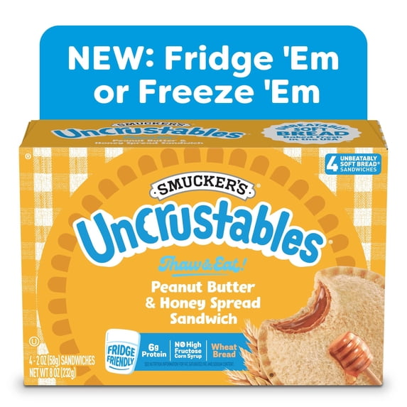 Smucker's Uncrustables Peanut Butter & Honey Spread Sandwiches 4 Count 2 Oz Each Frozen
