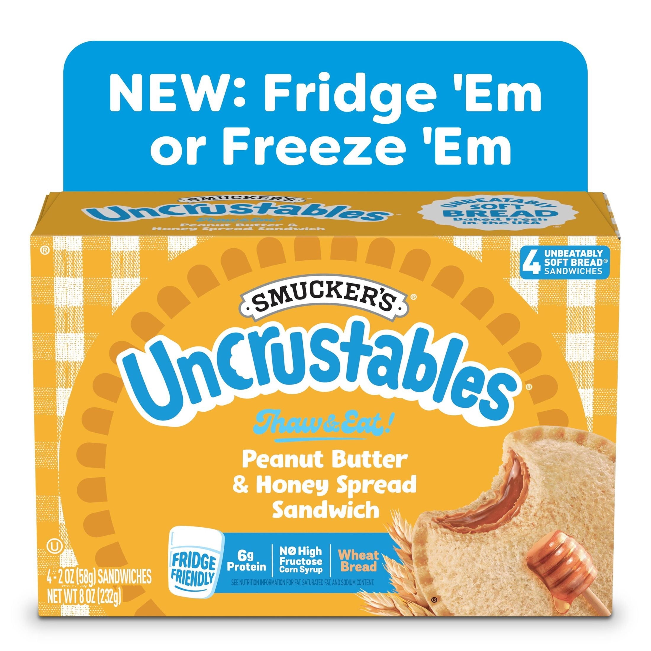 Smucker's Uncrustables Peanut Butter & Honey Spread Sandwiches 4 Count 2 Oz Each Frozen
