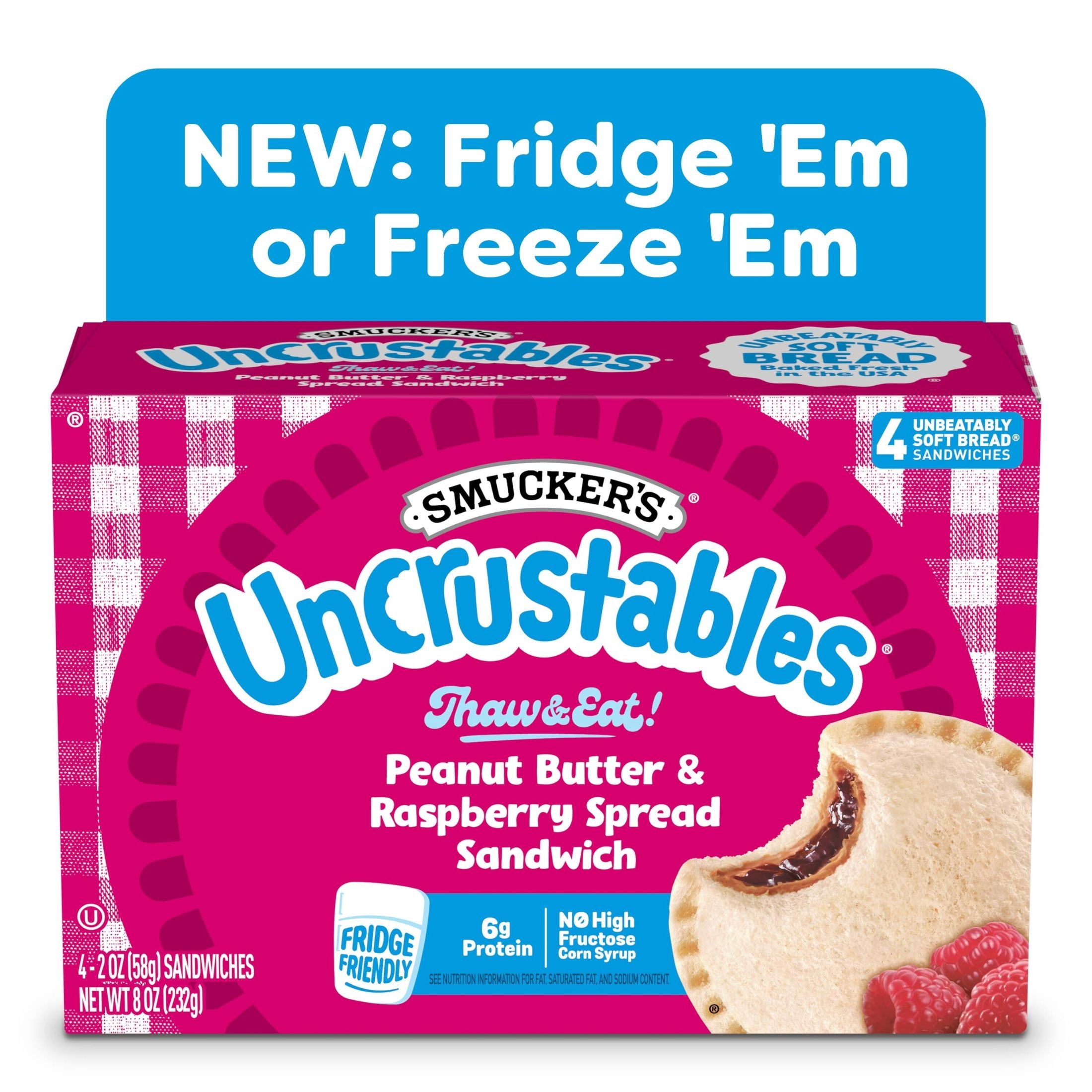 Smucker's Uncrustables Peanut Butter & Raspberry Spread Sandwiches Frozen 4 Count 8 Oz
