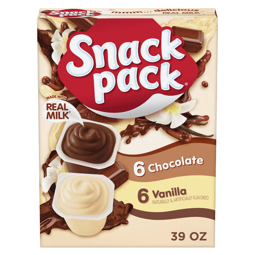 Chocolate and Vanilla Pudding Cups 3.25 Oz 12 Count Snack Pack