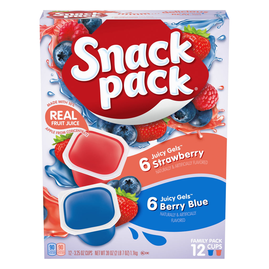 Strawberry and Berry Blue Flavored Juicy Gels 3.25 Oz 12 Count Snack Pack
