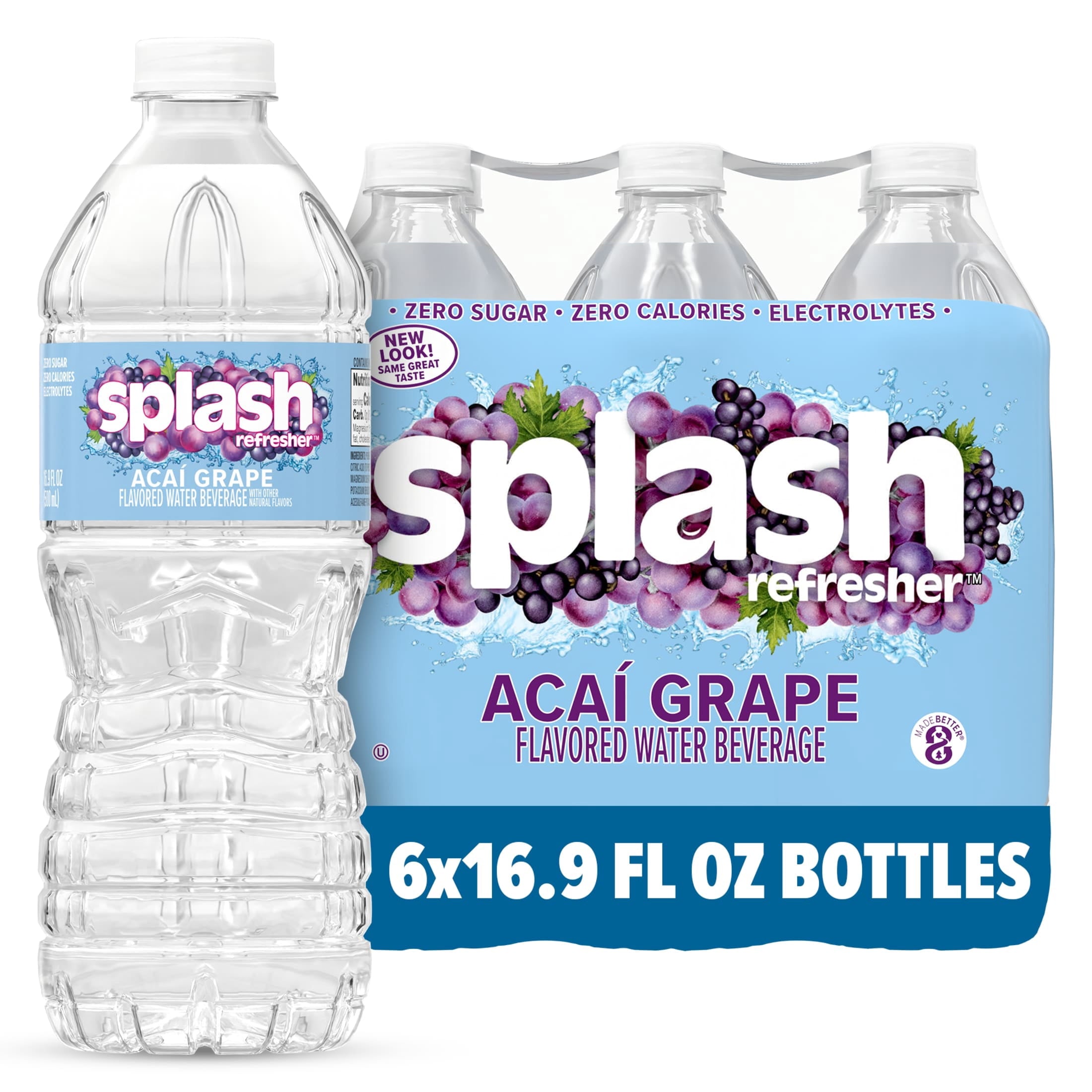 Splash Blast Acai Grape Flavored Water 16.9 fl oz Plastic Bottles 6 Pack