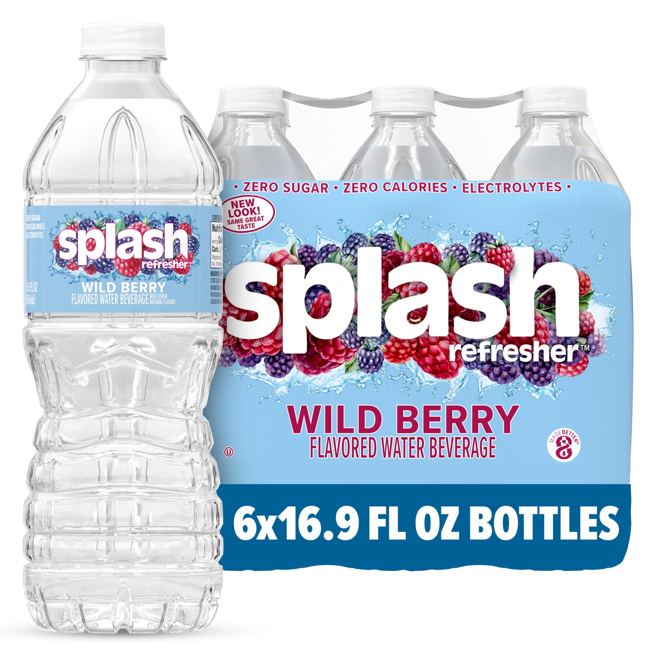 Splash Blast Wild Berry Flavored Water 16.9 fl oz Plastic Bottles 6 Pack