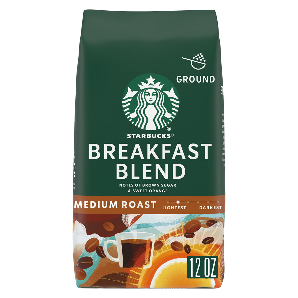 Starbucks Breakfast Blend Naturally Caffeinated Medium Roast Ground Coffee 12 oz Bag