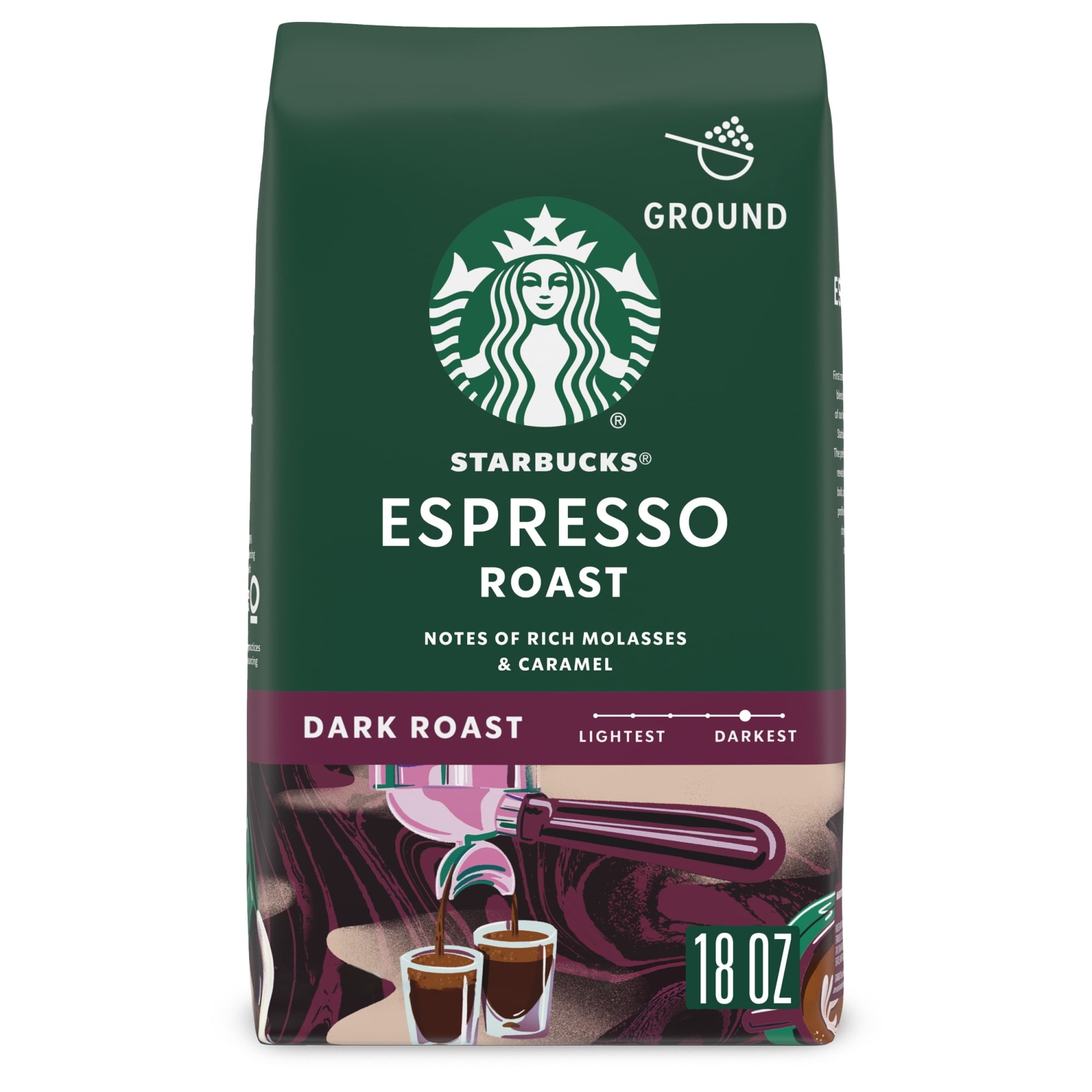 Starbucks Espresso Roast Naturally Caffeinated Dark Ground Coffee 18 oz Bag