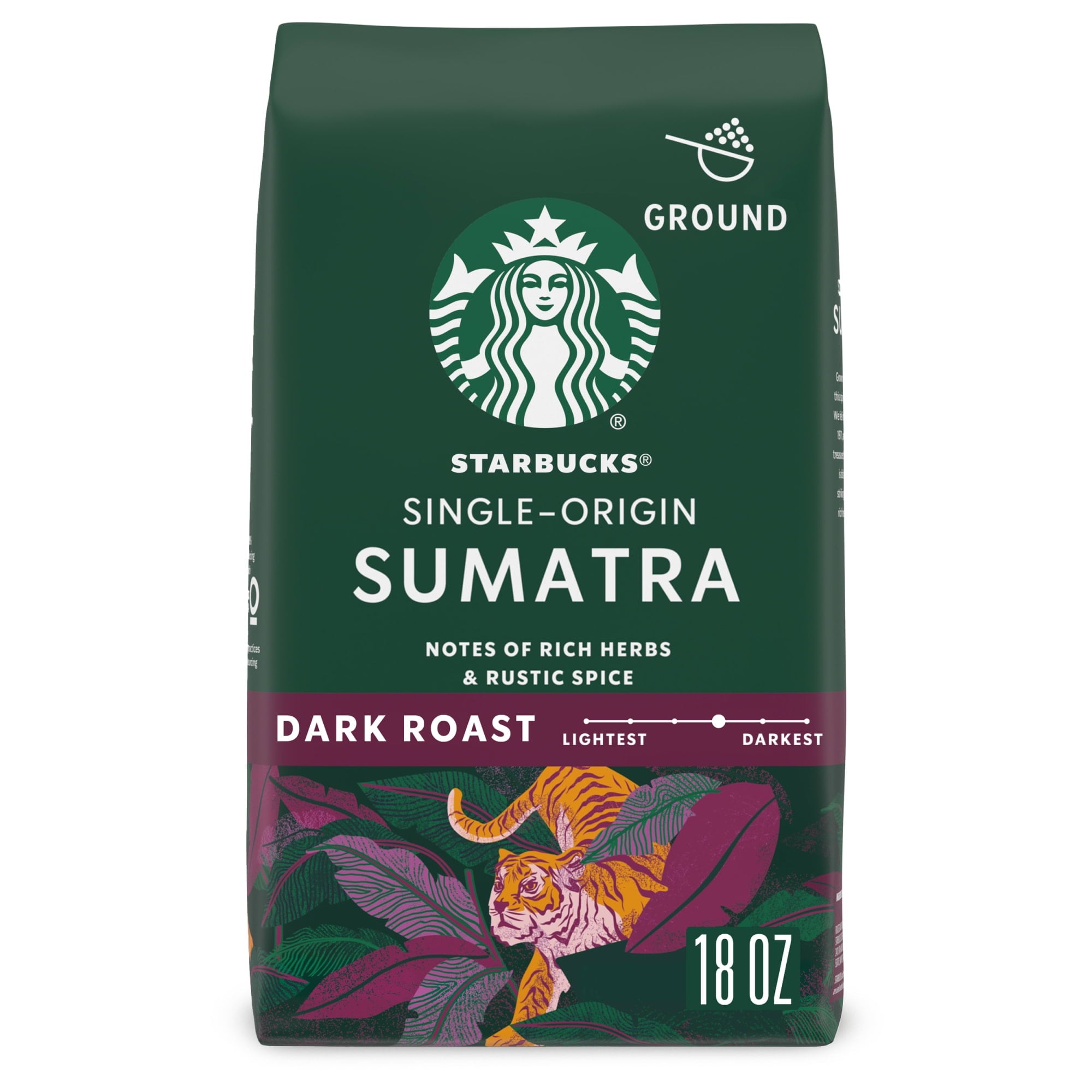 Starbucks at Home Sumatra Naturally Caffeinated Dark Roast Ground Coffee 18 oz Bag