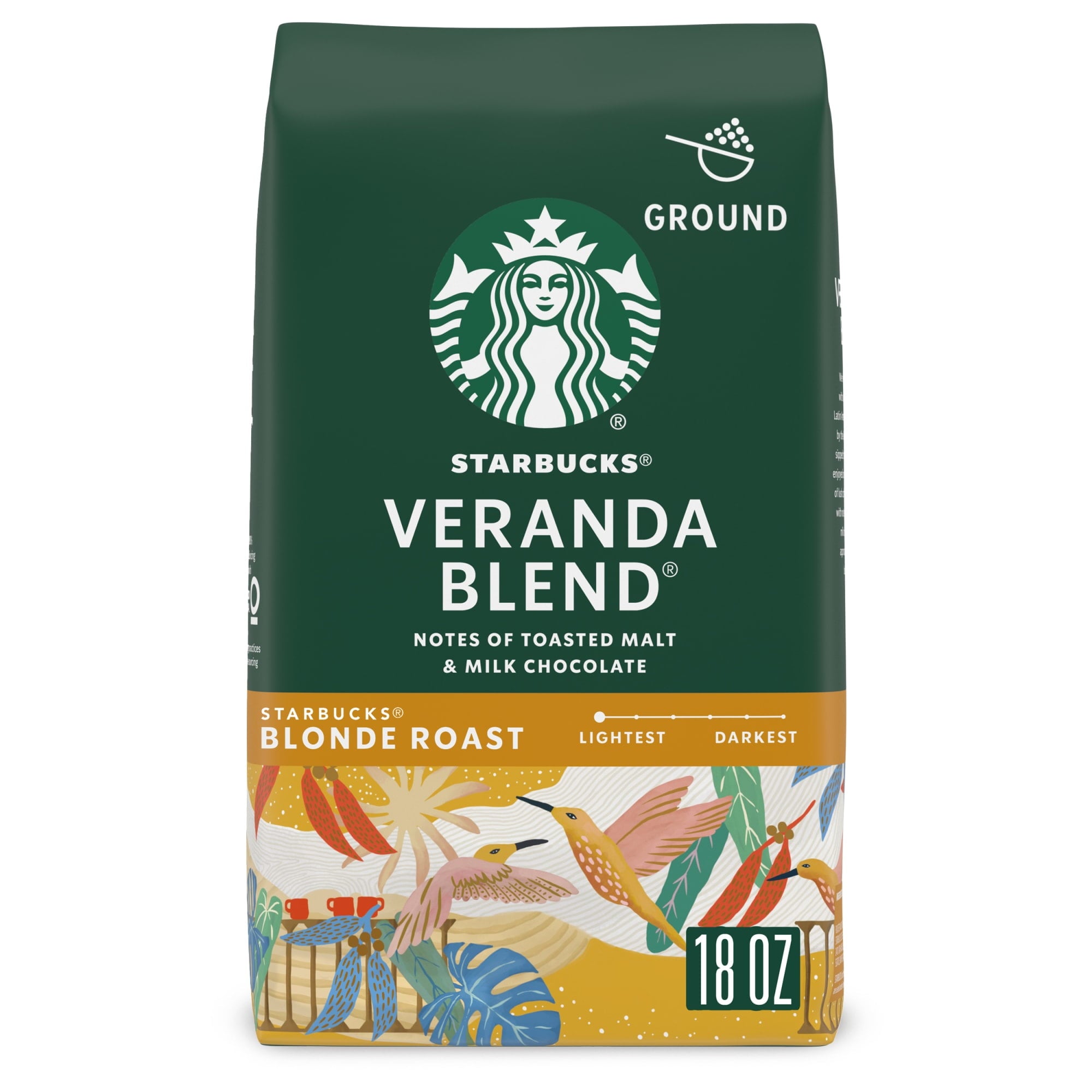 Starbucks at Home Veranda Blend Naturally Caffeinated Light Roast Ground Coffee 18 oz Bag