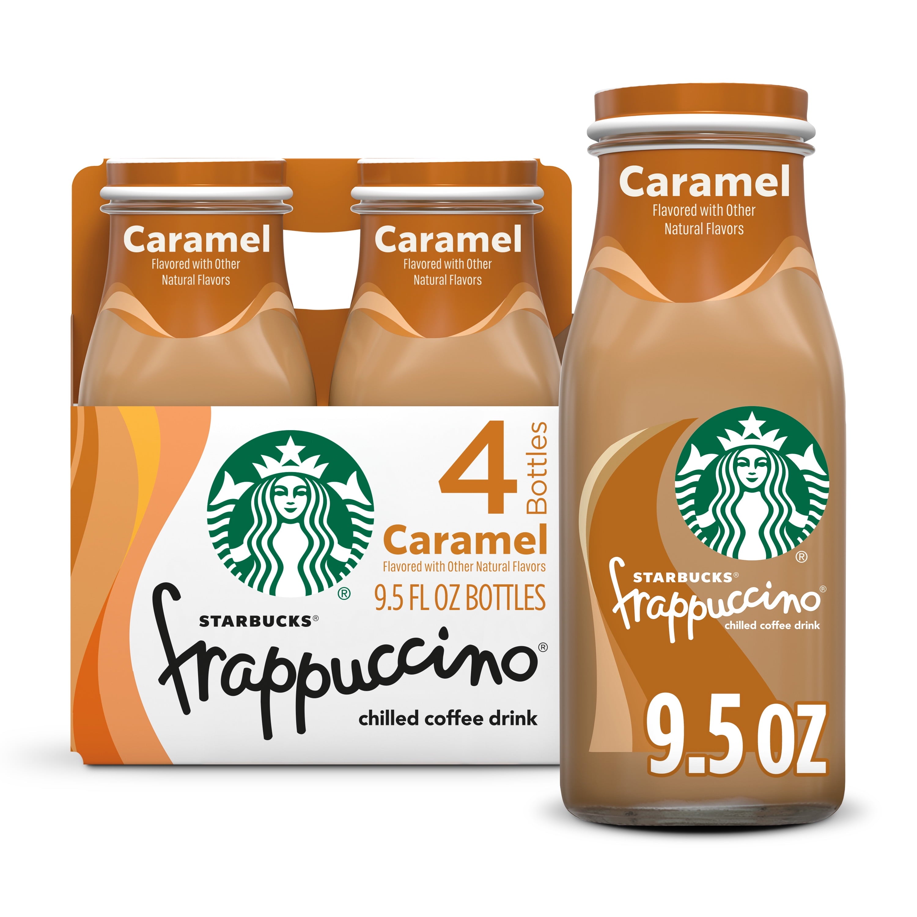 Starbucks Frappuccino Caramel Naturally Caffeinated Medium Roast Chilled Coffee Drink 4 Count 9.5 fl oz Bottles