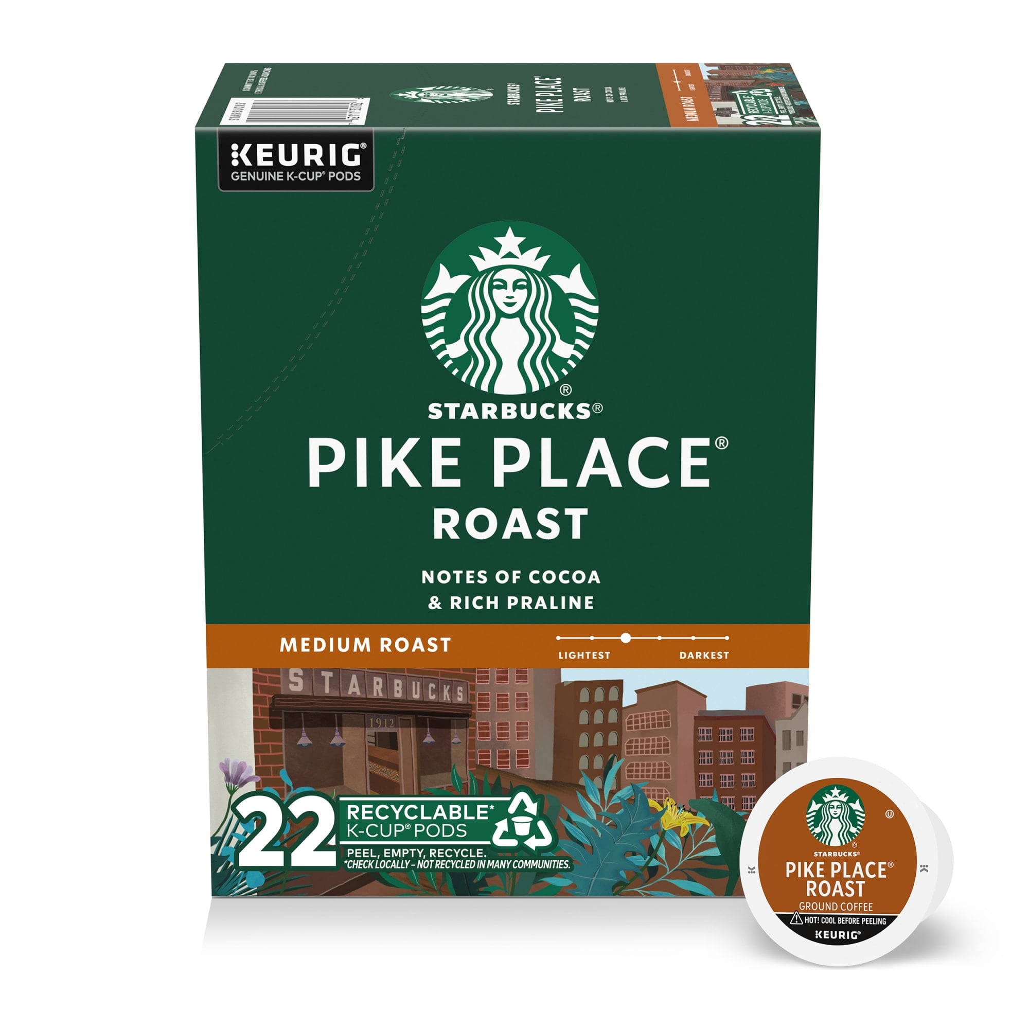 Starbucks Pike Place Roast Medium Roast Coffee K-Cup Pods 22 Count
