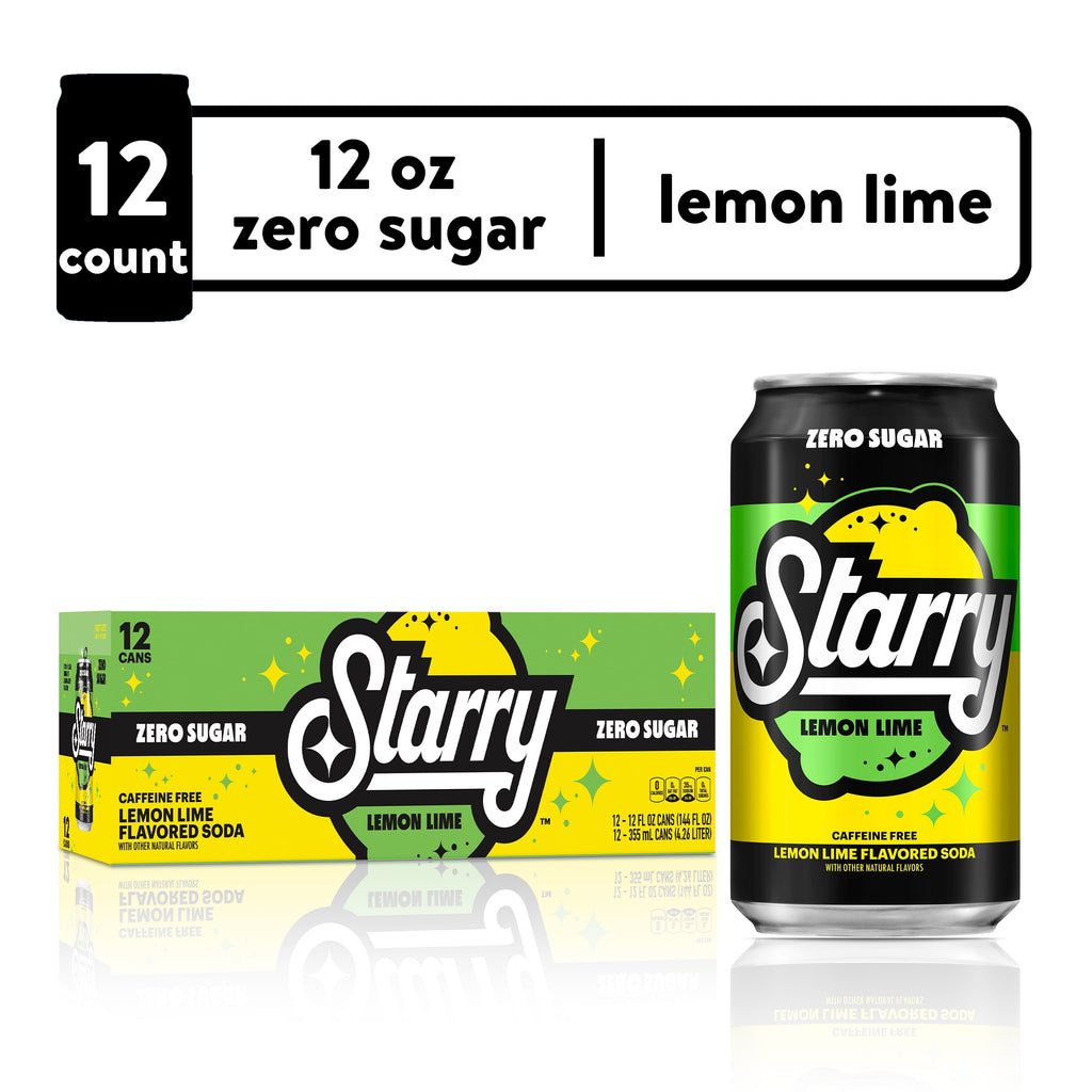 Starry Zero Sugar Lemon Lime Soda Pop Cans 12 Fl Oz 12 Pack