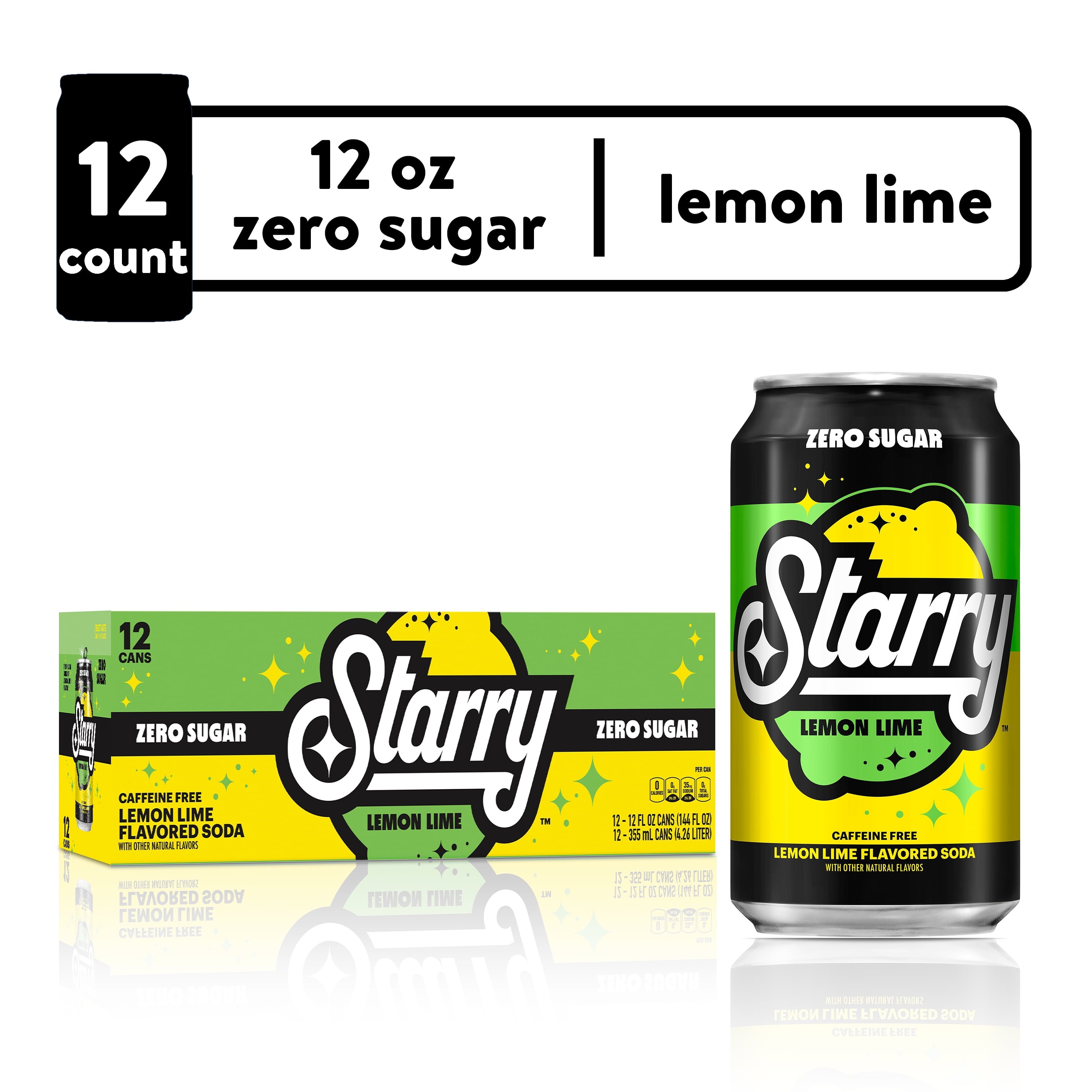 Starry Zero Sugar Lemon Lime Soda Pop Cans 12 Fl Oz 12 Pack
