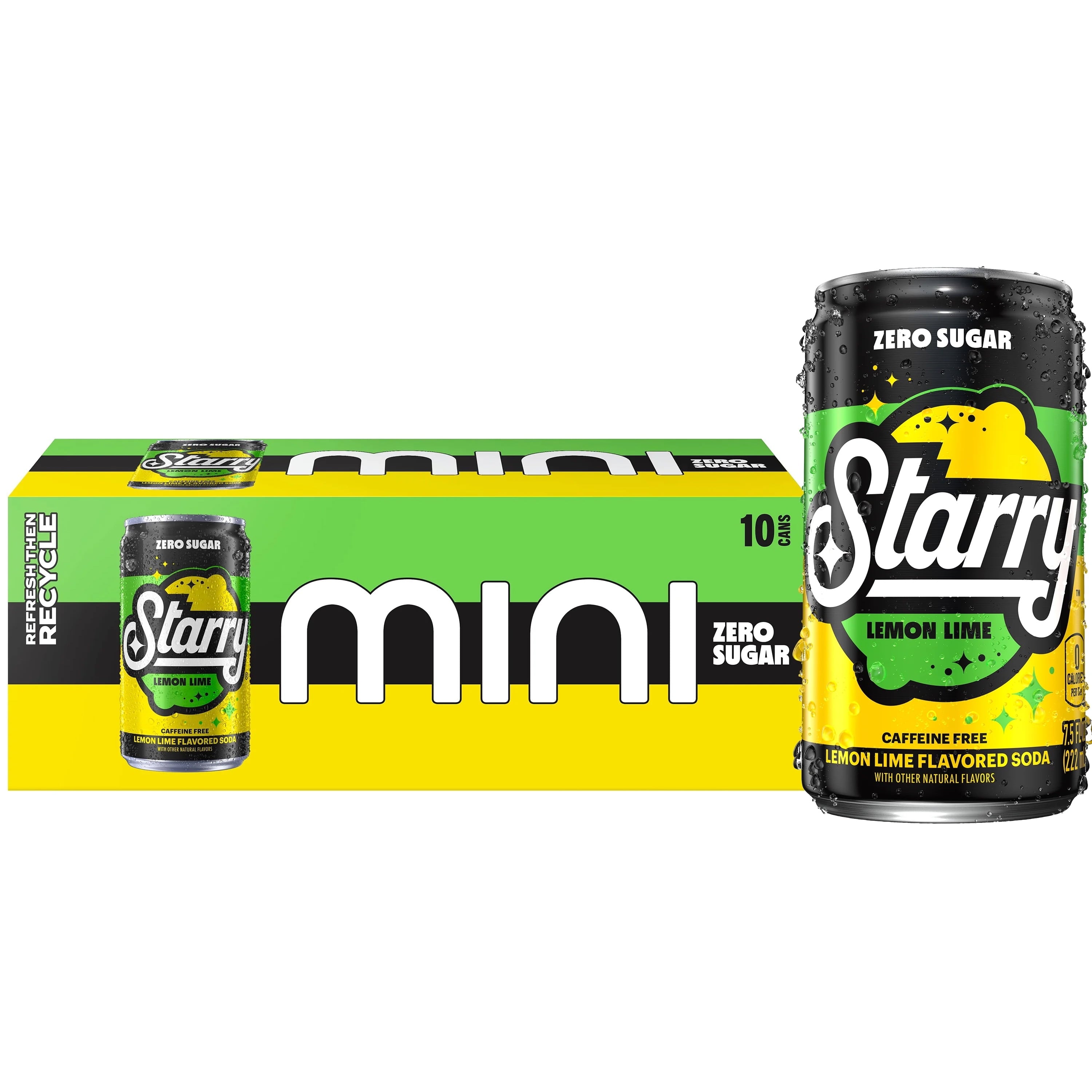 Starry Zero Sugar Lemon Lime Soda Pop Mini Cans 7.5 Fl Oz 10 Pack