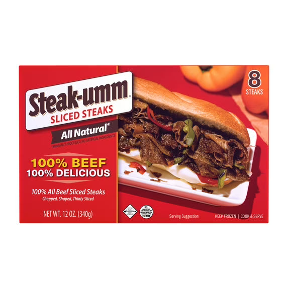 Steak-umm Sliced Steaks All-Natural 100% Beef, 12 oz 8 Count, (Frozen)