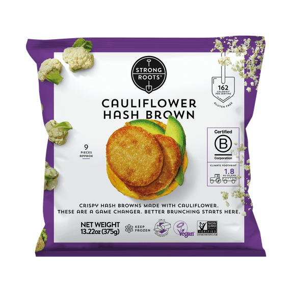 Strong Roots Cauliflower Hash Brown Patties Vegan Gluten Free Frozen 13.22 Oz