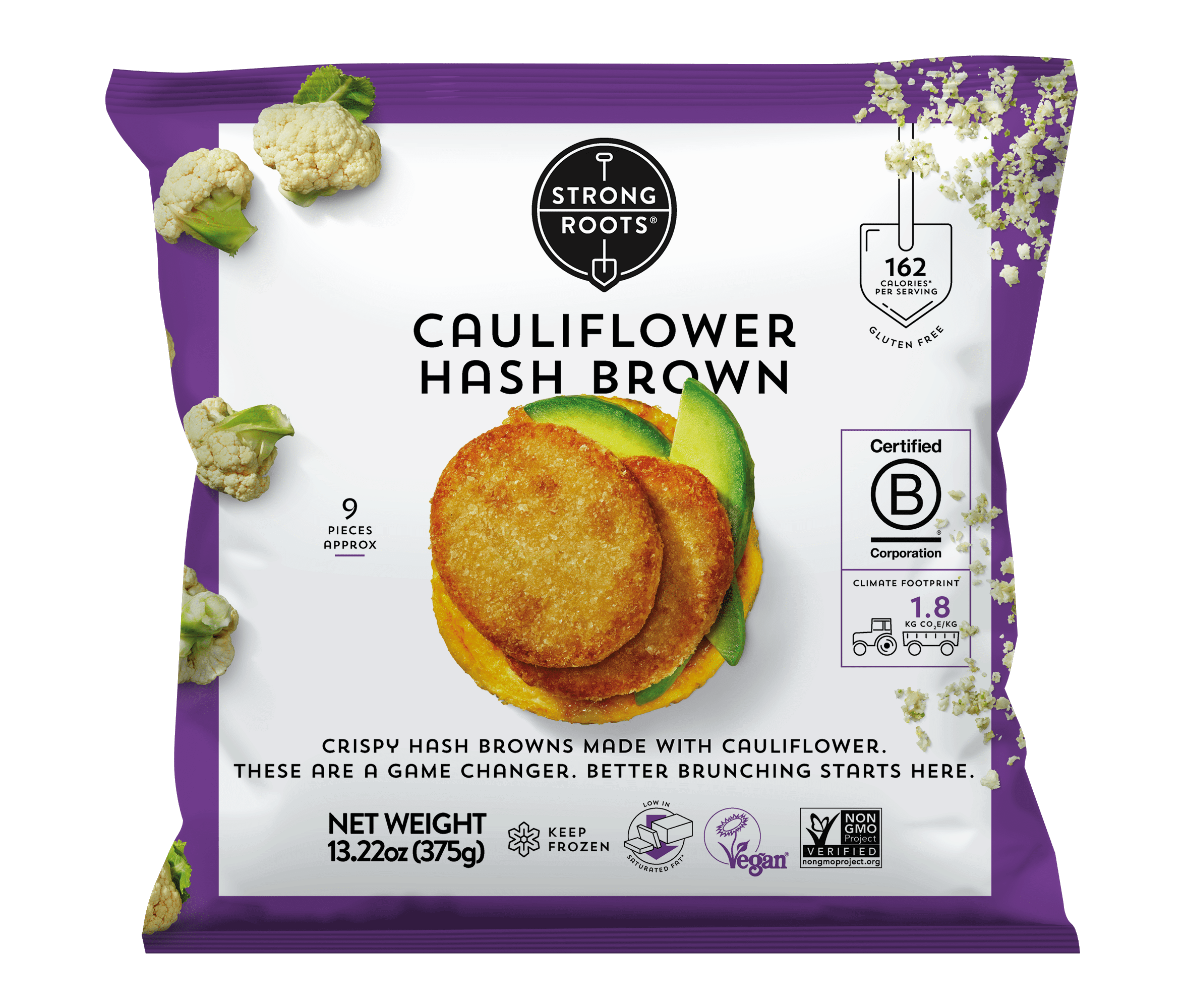 Strong Roots Cauliflower Hash Brown Patties Frozen 13.22 Oz