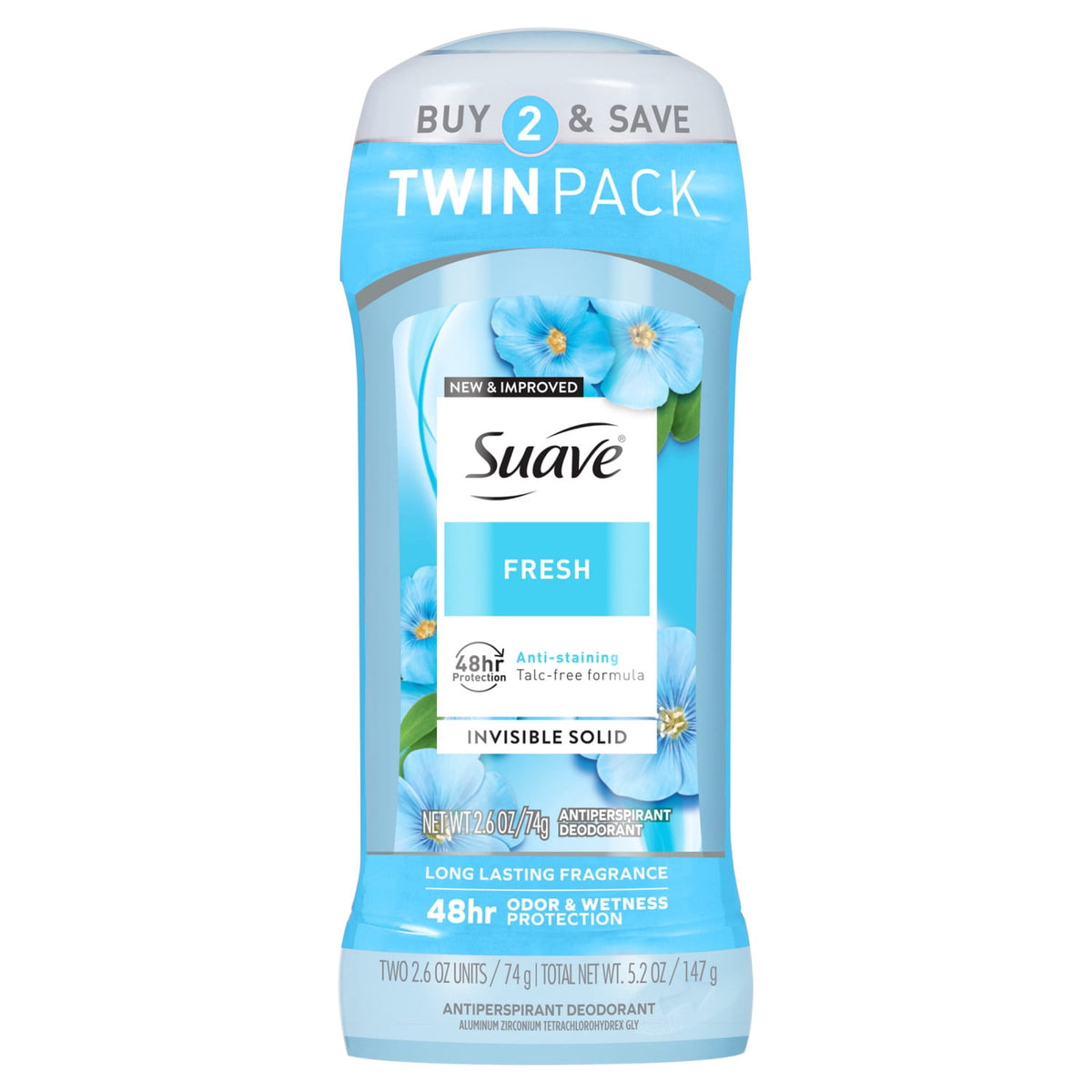 Suave Women Antiperspirant Deodorant Fresh 48-Hour Protection 2.6 oz Twin Pack