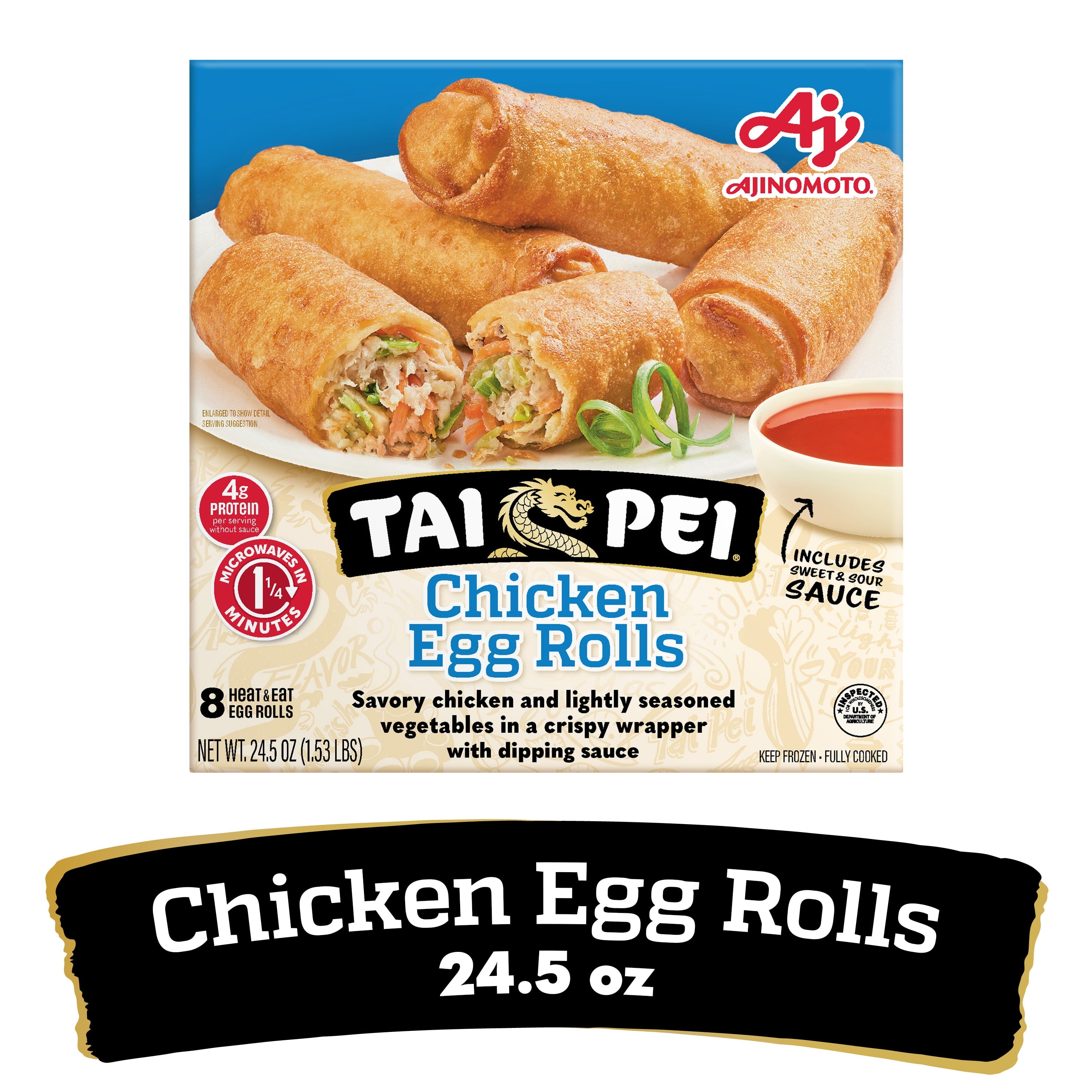 Tai Pei Chicken Egg Rolls Frozen Asian Appetizers 8 Count 24.5 Oz