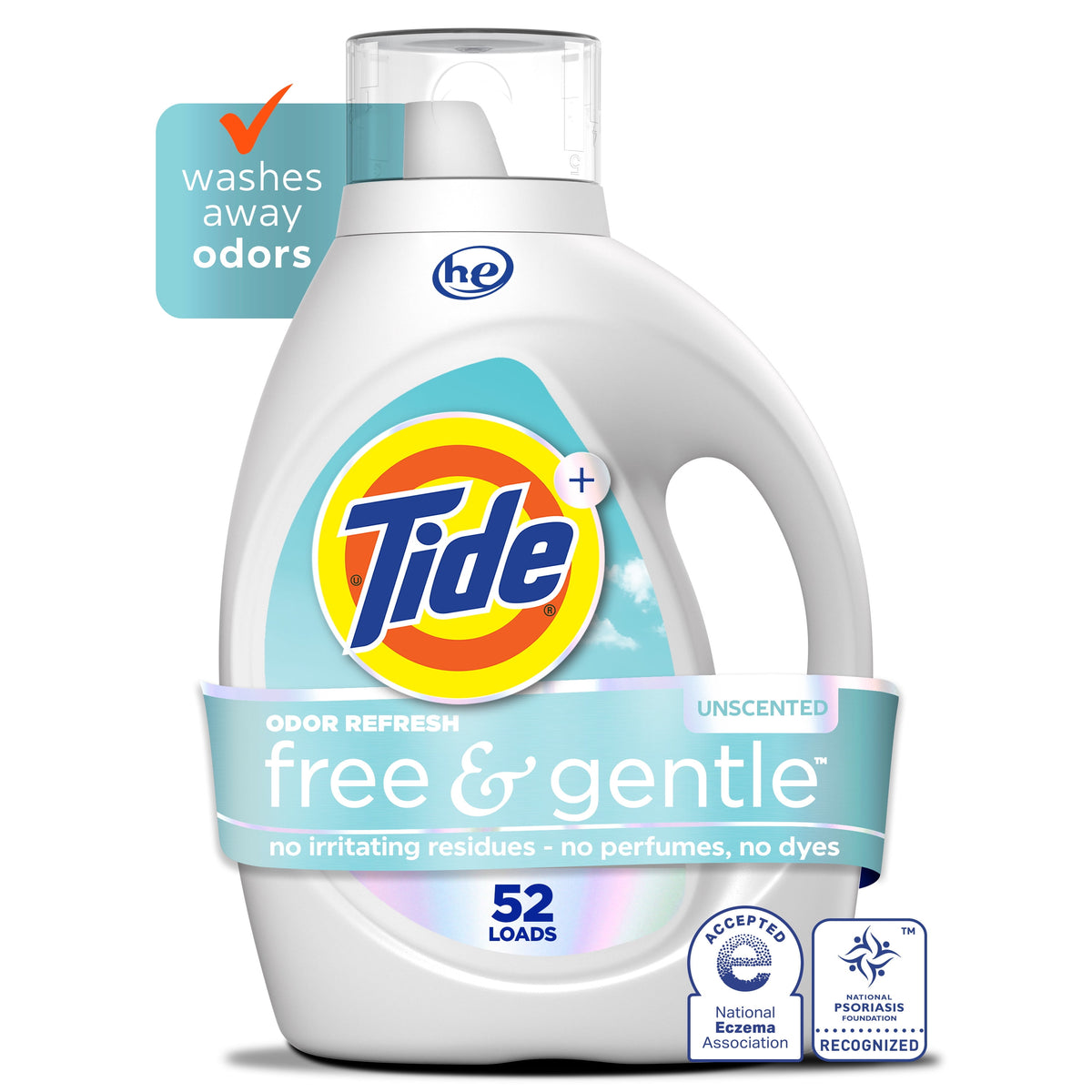 Tide Free & Gentle Liquid Laundry Detergent Hypoallergenic Perfume Free 73 fl oz 52 Loads